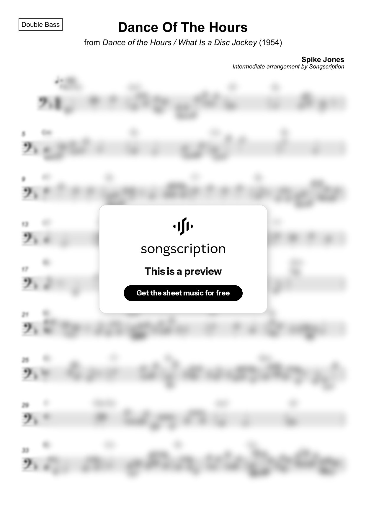 Intermediate Double Bass Sheet Music for "Dance Of The Hours" by Spike Jones