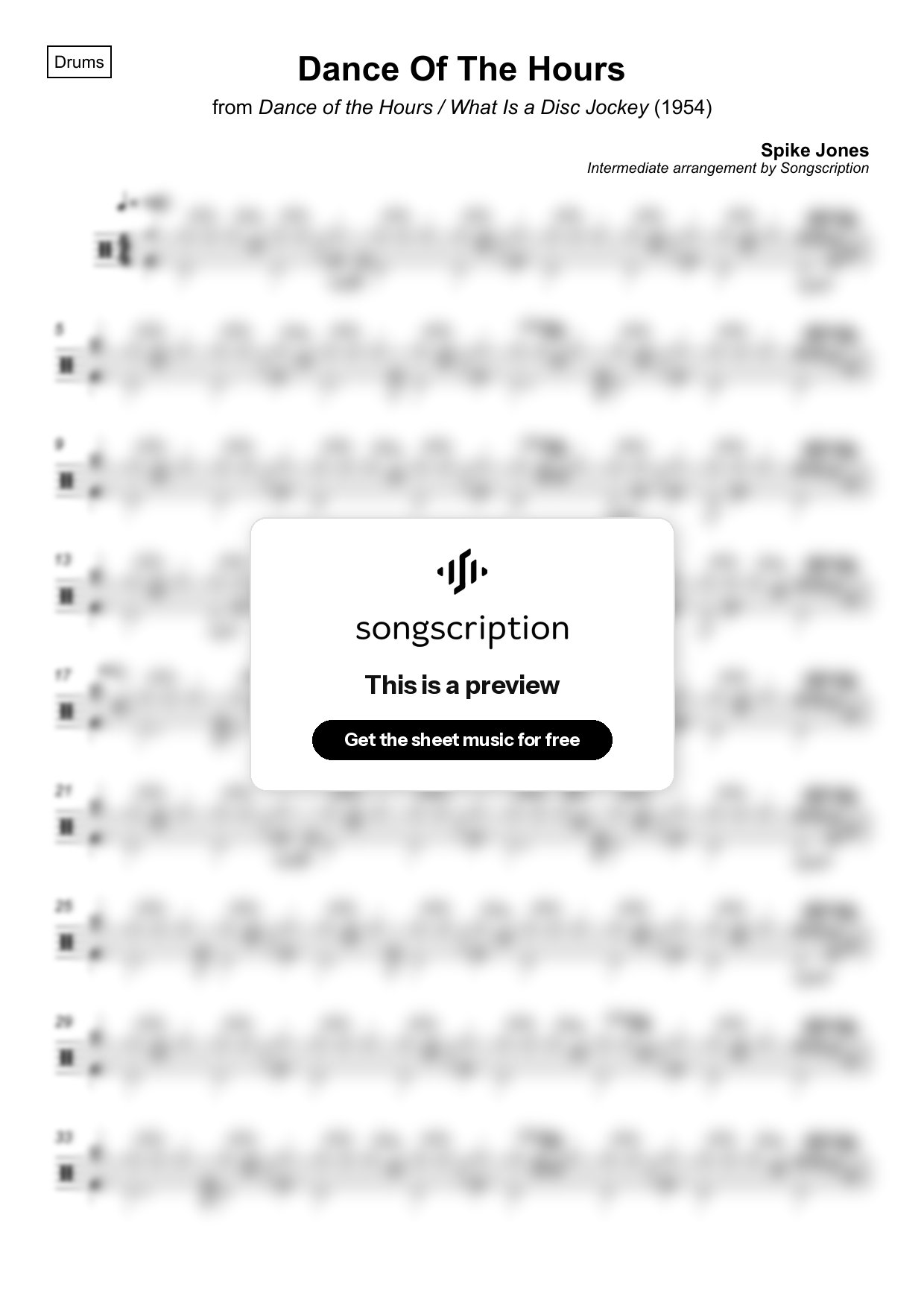 Intermediate Drums Sheet Music for "Dance Of The Hours" by Spike Jones