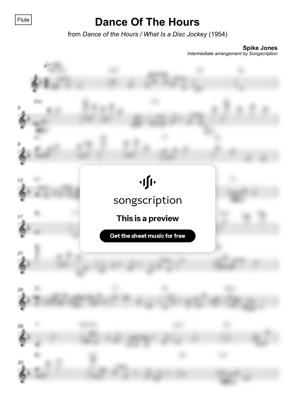 Intermediate Flute Sheet Music for "Dance Of The Hours" by Spike Jones