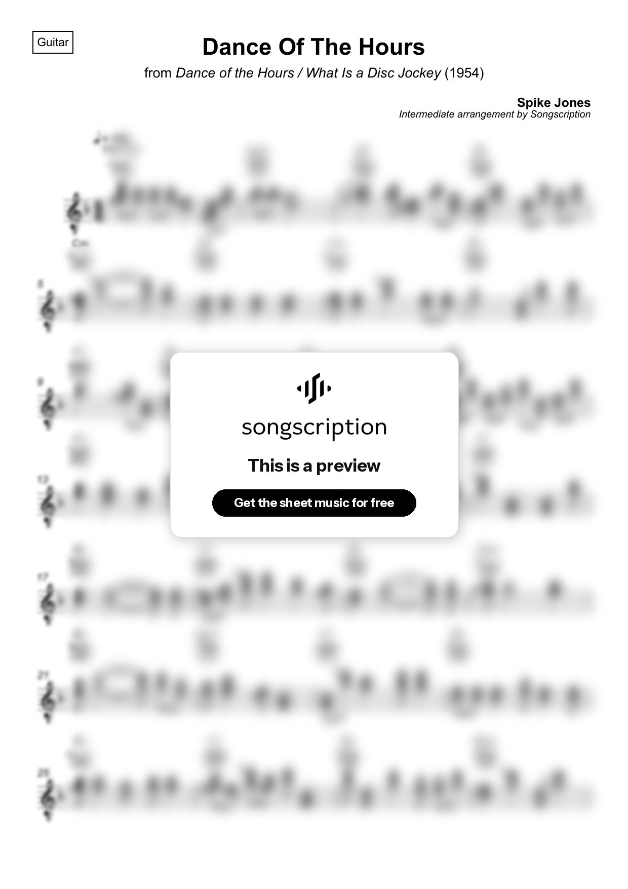 Intermediate Acoustic Guitar Sheet Music for "Dance Of The Hours" by Spike Jones
