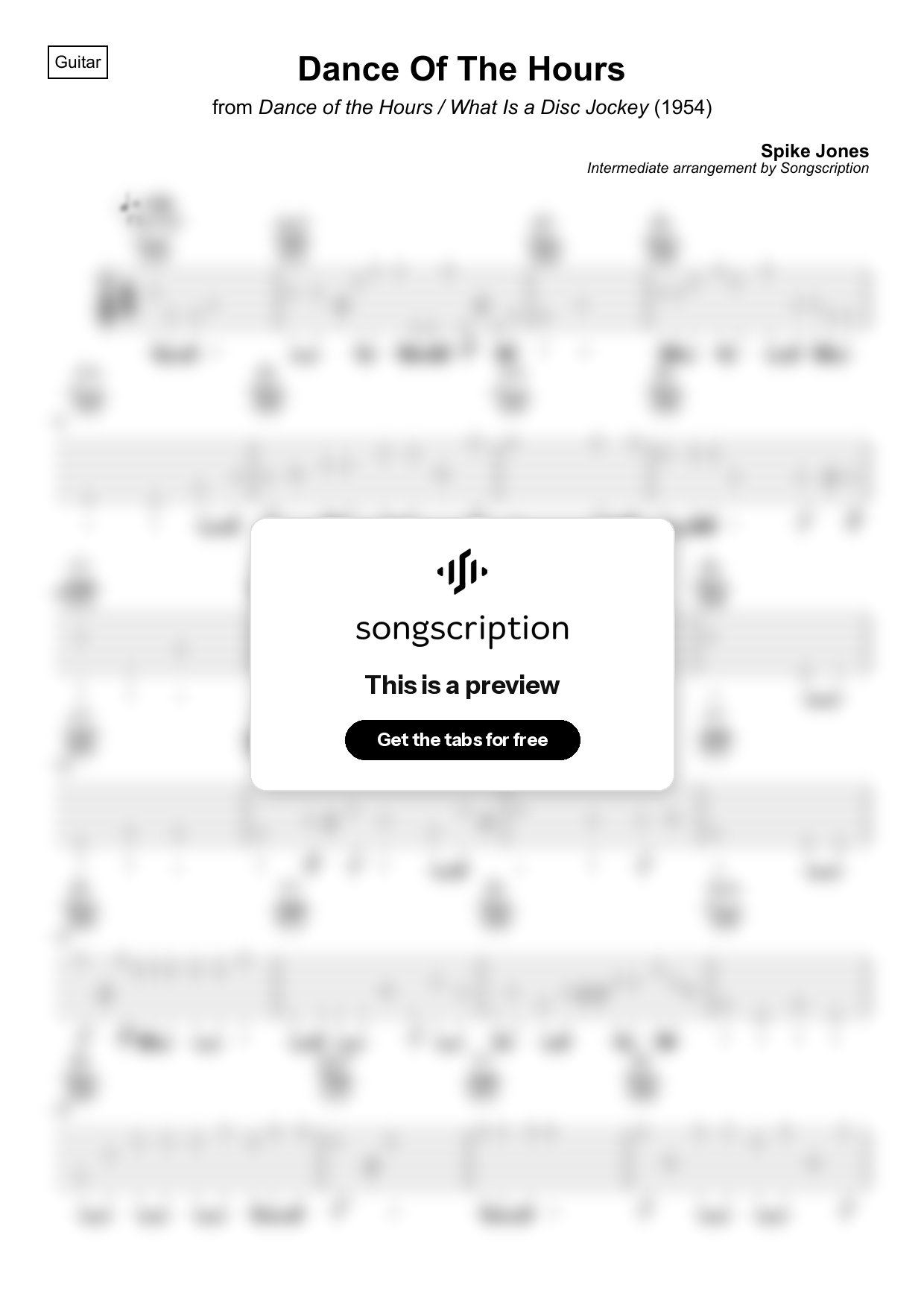 Intermediate Acoustic Guitar Tabs for "Dance Of The Hours" by Spike Jones