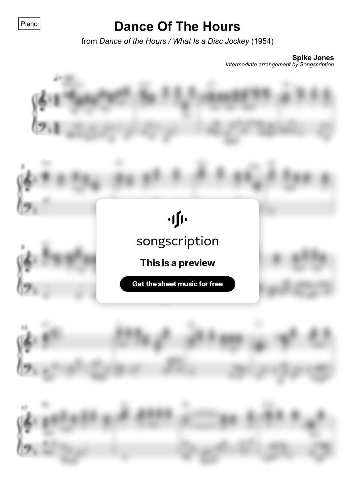 Intermediate Piano Sheet Music for "Dance Of The Hours" by Spike Jones