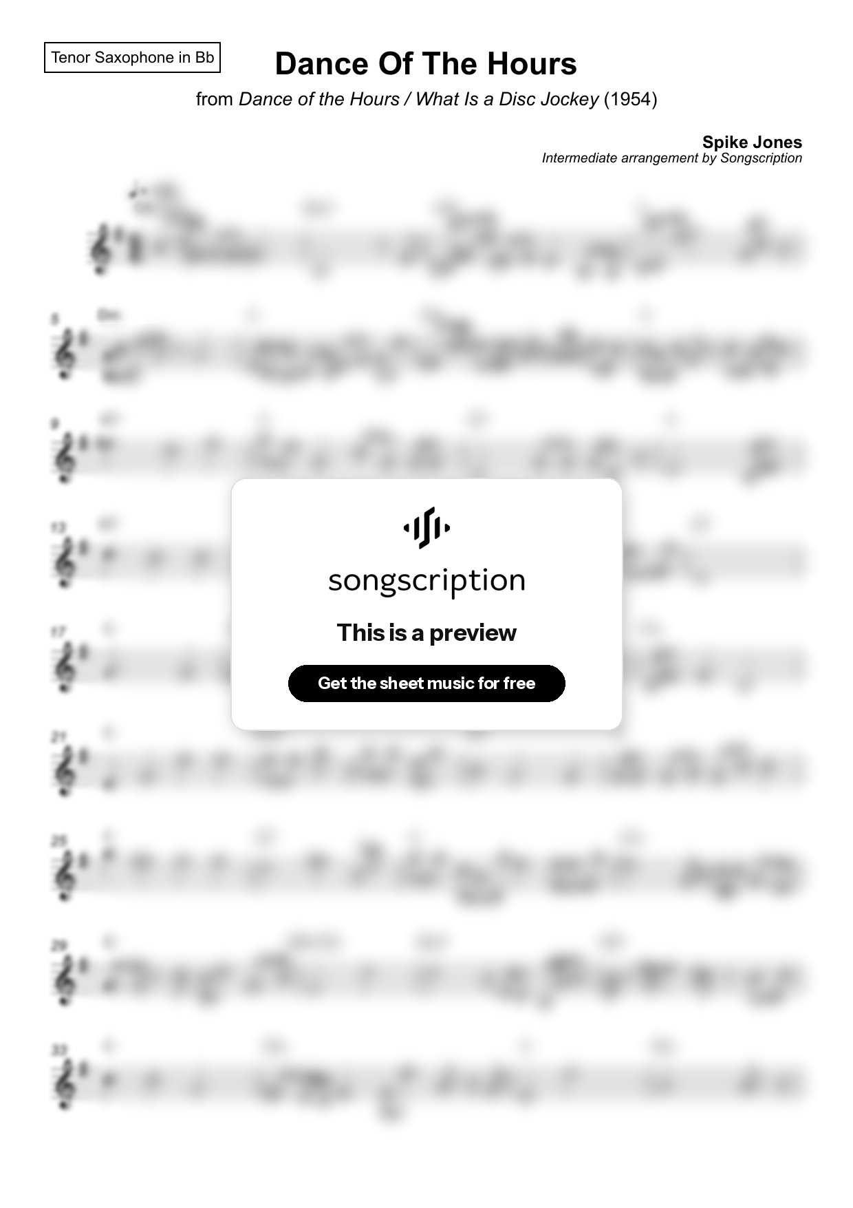 Intermediate Tenor Sax Sheet Music for "Dance Of The Hours" by Spike Jones