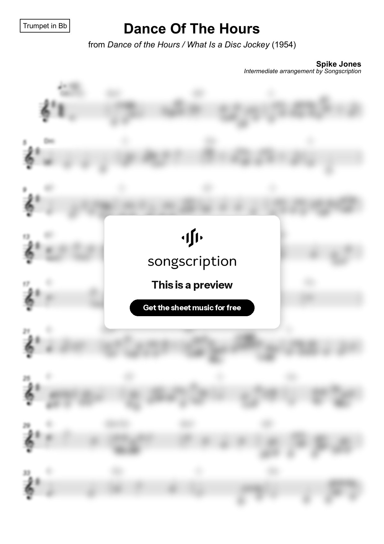 Intermediate Trumpet Sheet Music for "Dance Of The Hours" by Spike Jones