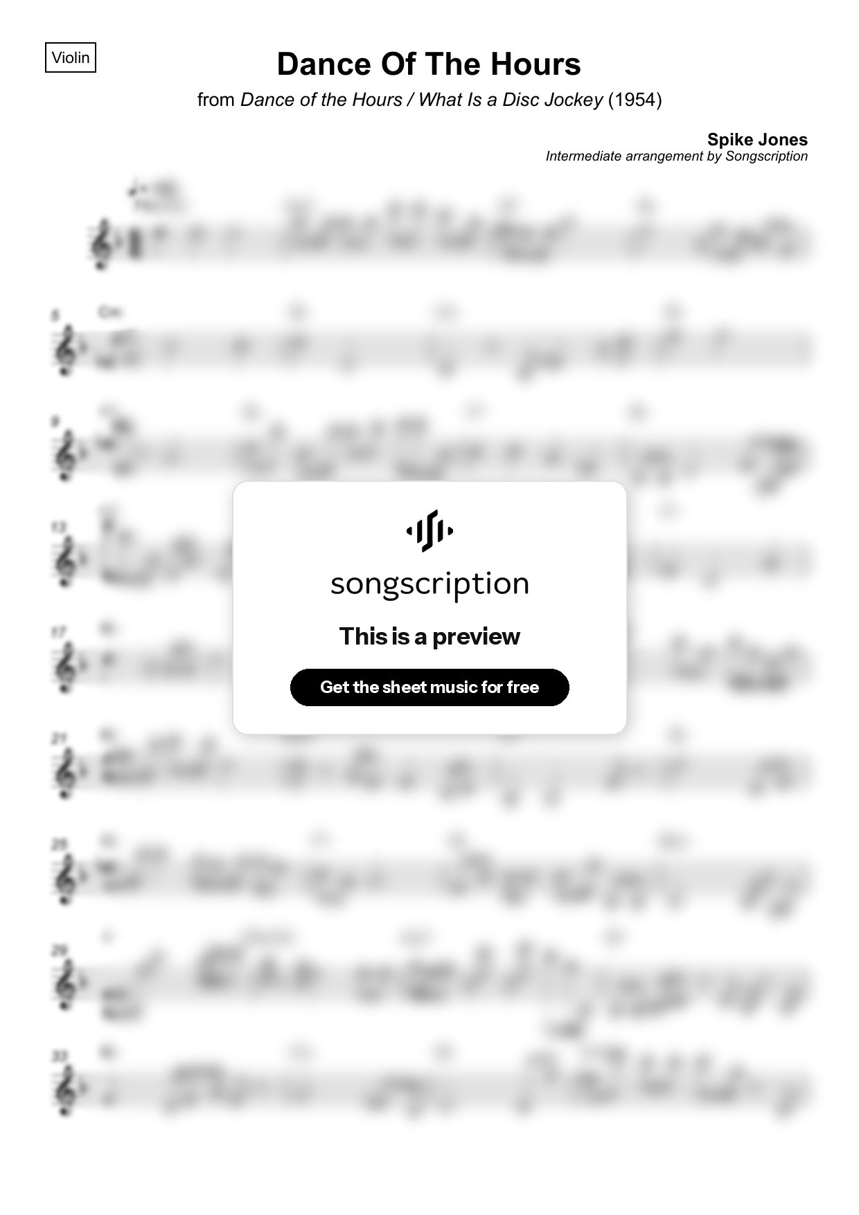 Intermediate Violin Sheet Music for "Dance Of The Hours" by Spike Jones