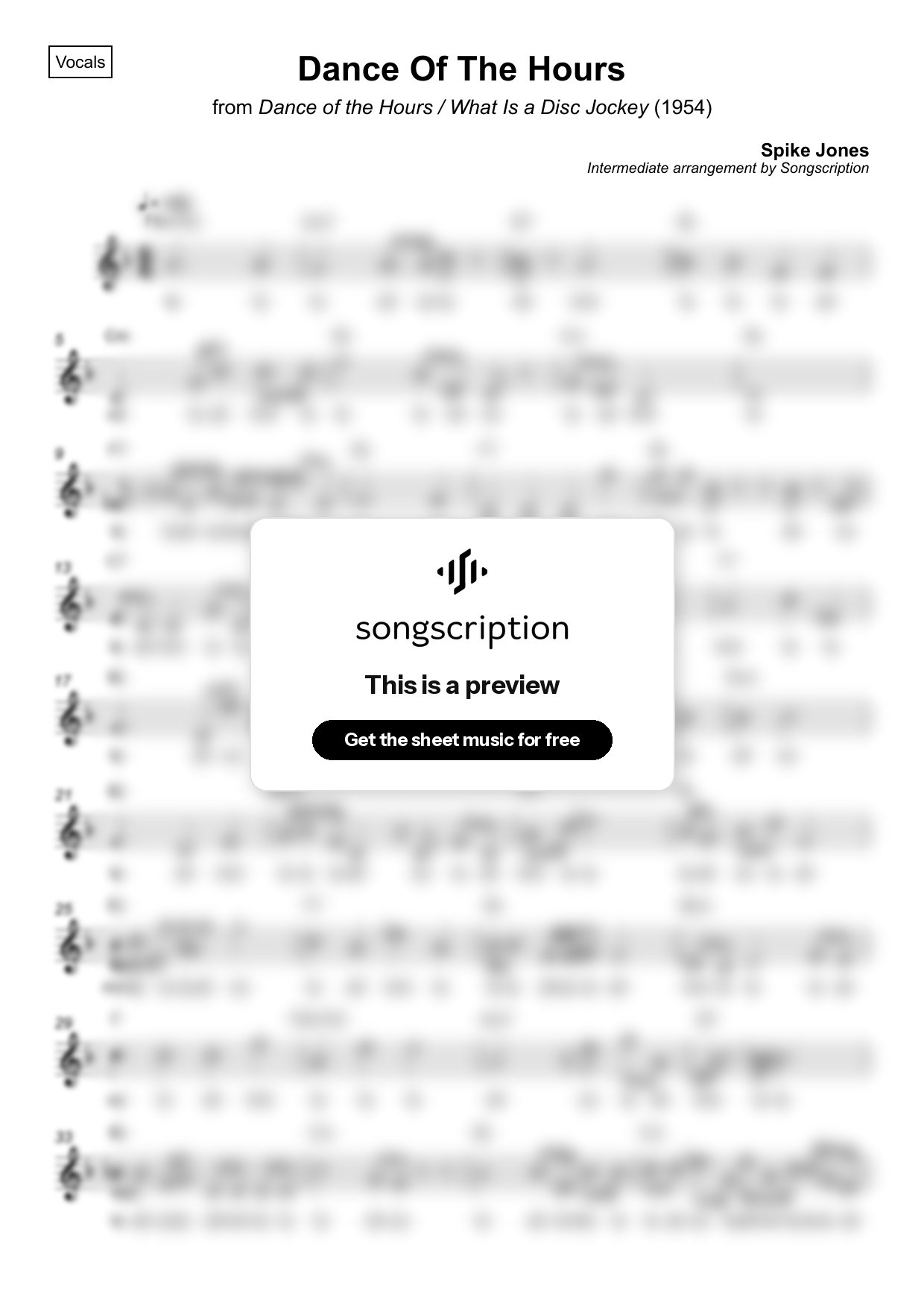 Intermediate Vocals Sheet Music for "Dance Of The Hours" by Spike Jones