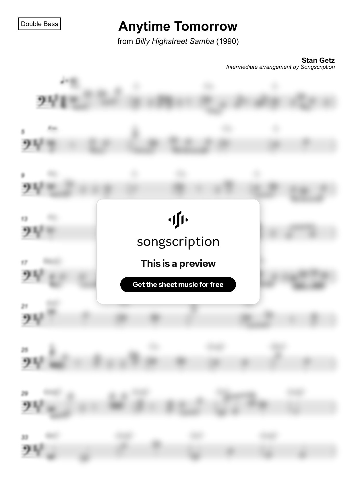 Intermediate Double Bass Sheet Music for "Anytime Tomorrow" by Stan Getz