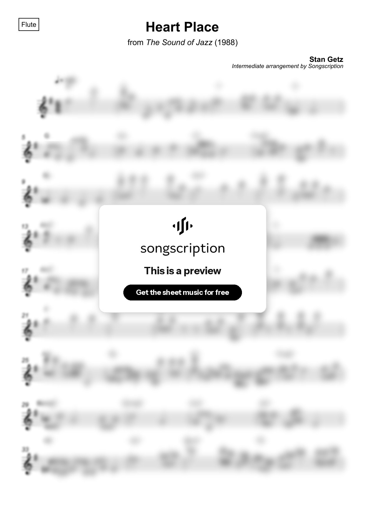 Intermediate Flute Sheet Music for "Heart Place" by Stan Getz
