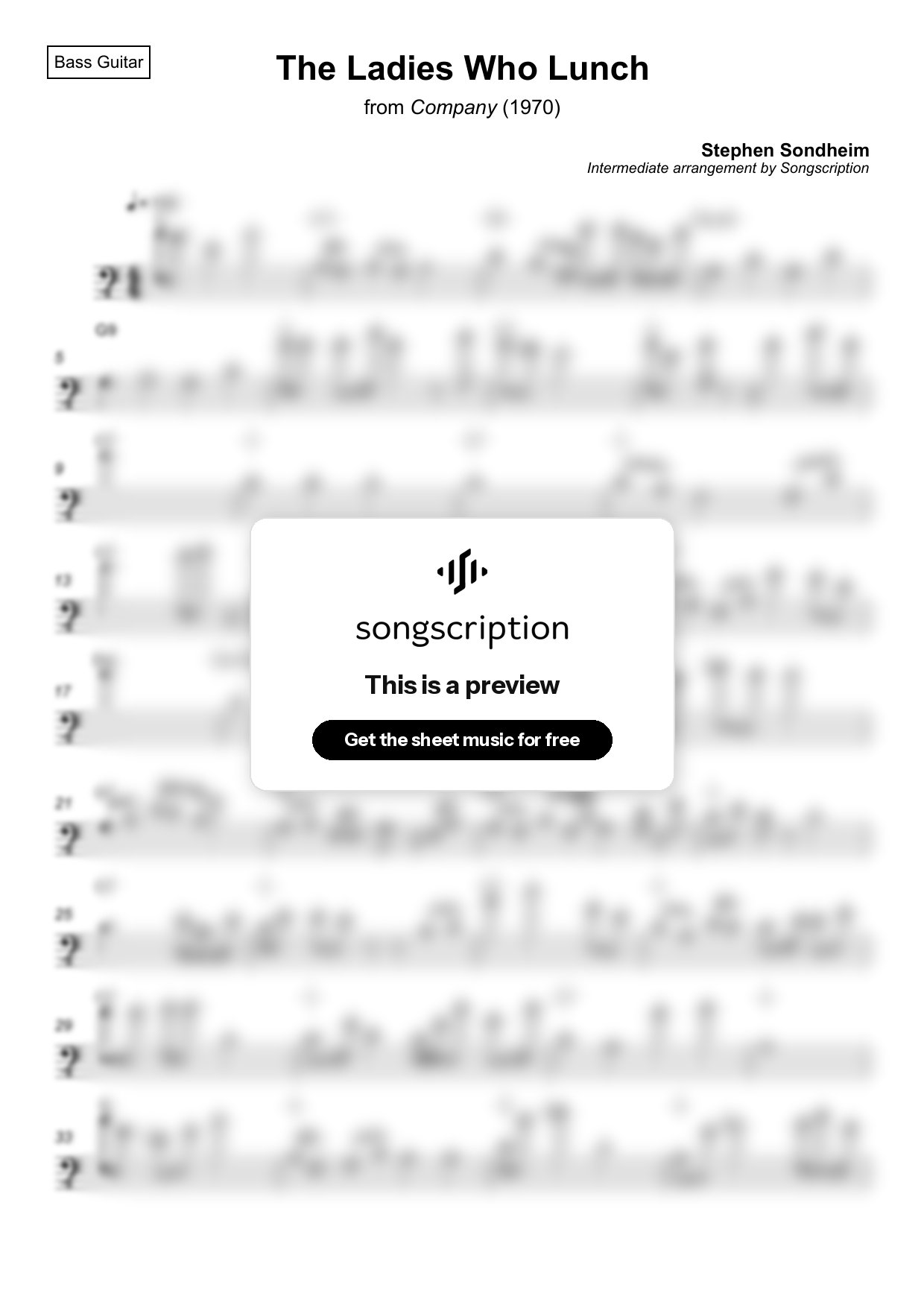 Intermediate Bass Guitar Sheet Music for "The Ladies Who Lunch" by Stephen Sondheim