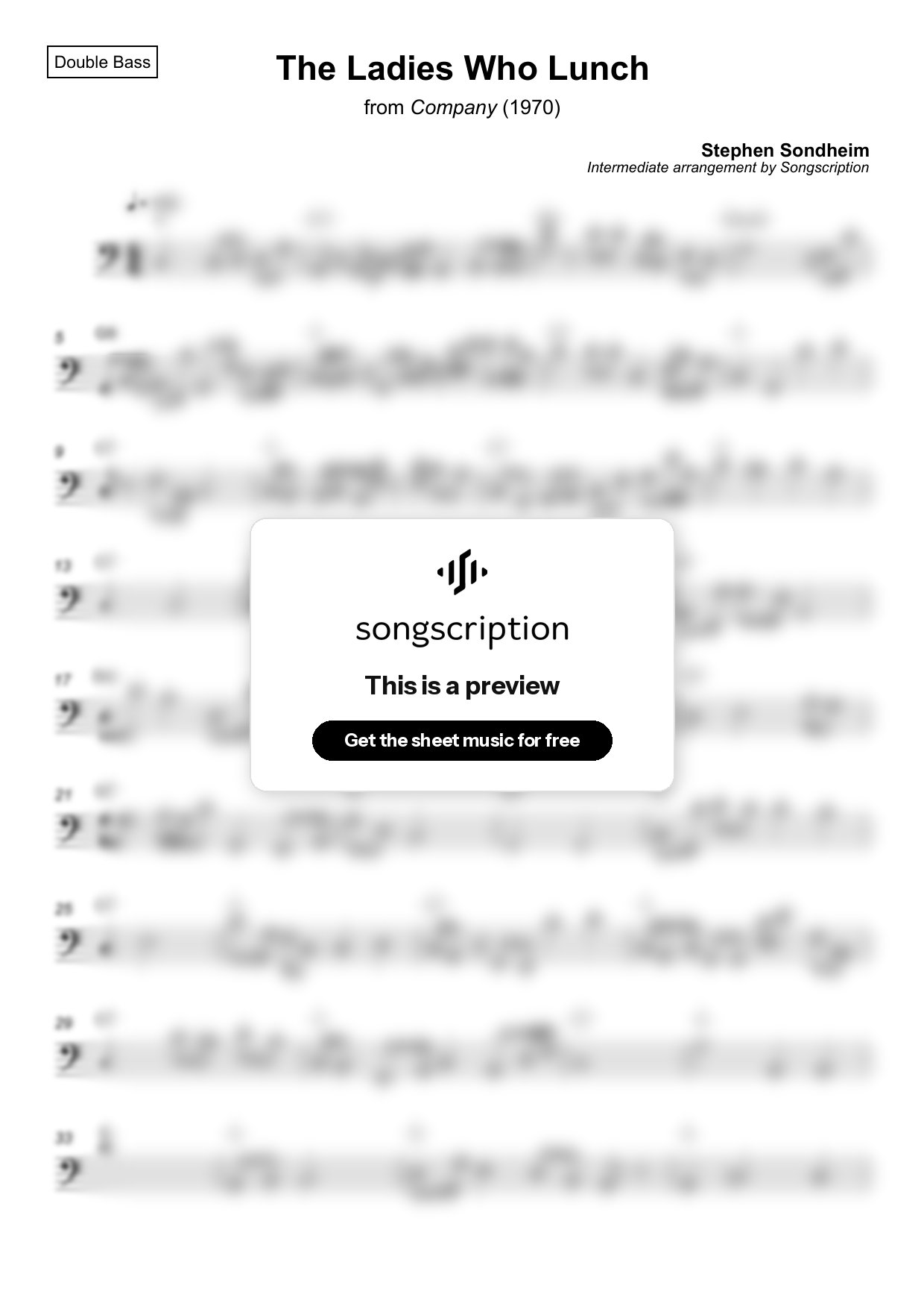 Intermediate Double Bass Sheet Music for "The Ladies Who Lunch" by Stephen Sondheim