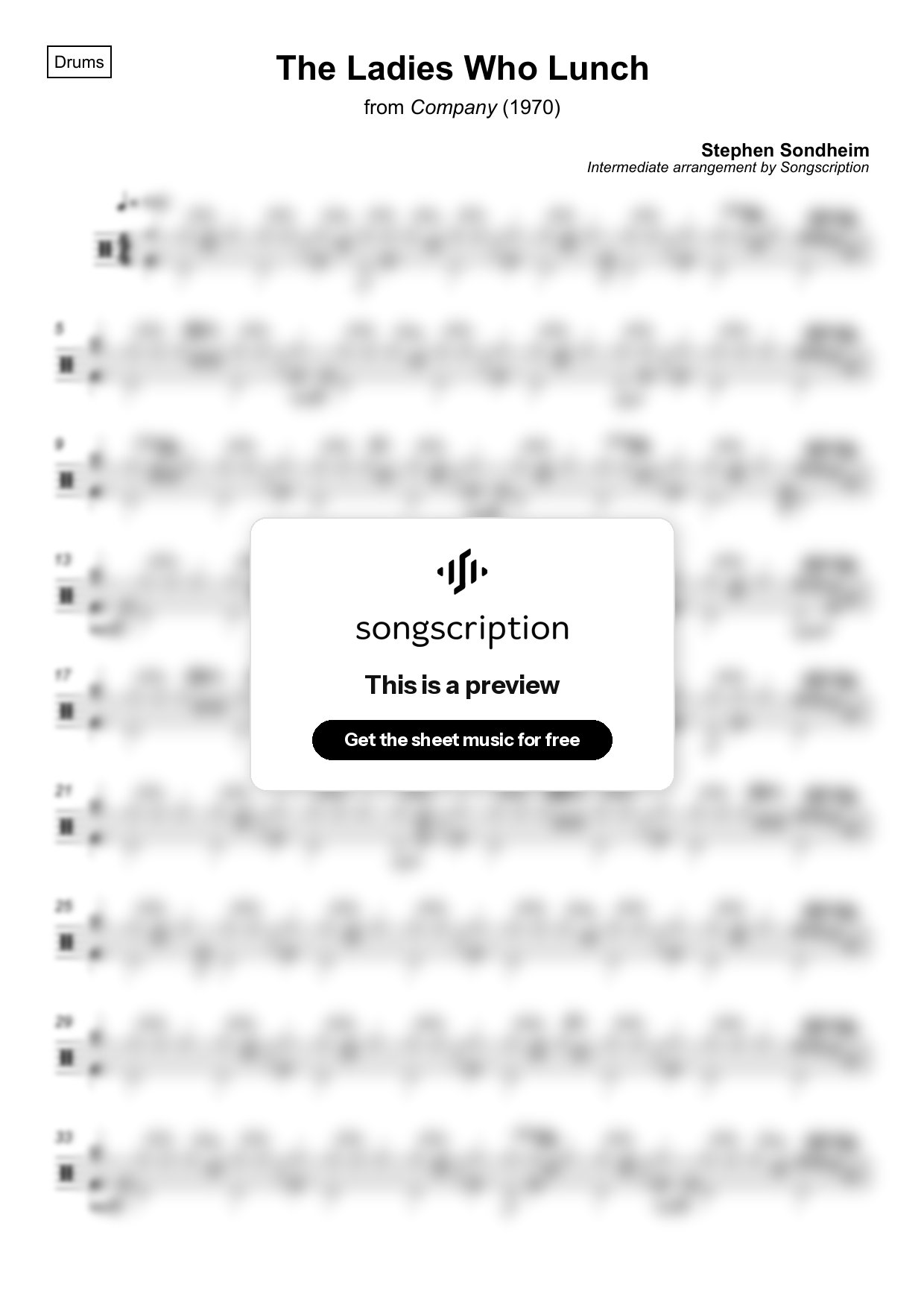 Intermediate Drums Sheet Music for "The Ladies Who Lunch" by Stephen Sondheim