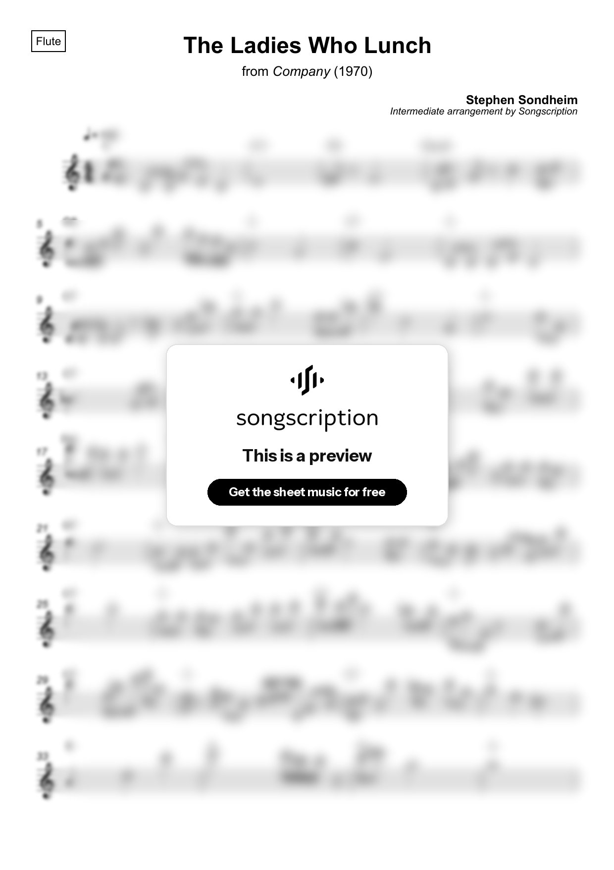 Intermediate Flute Sheet Music for "The Ladies Who Lunch" by Stephen Sondheim