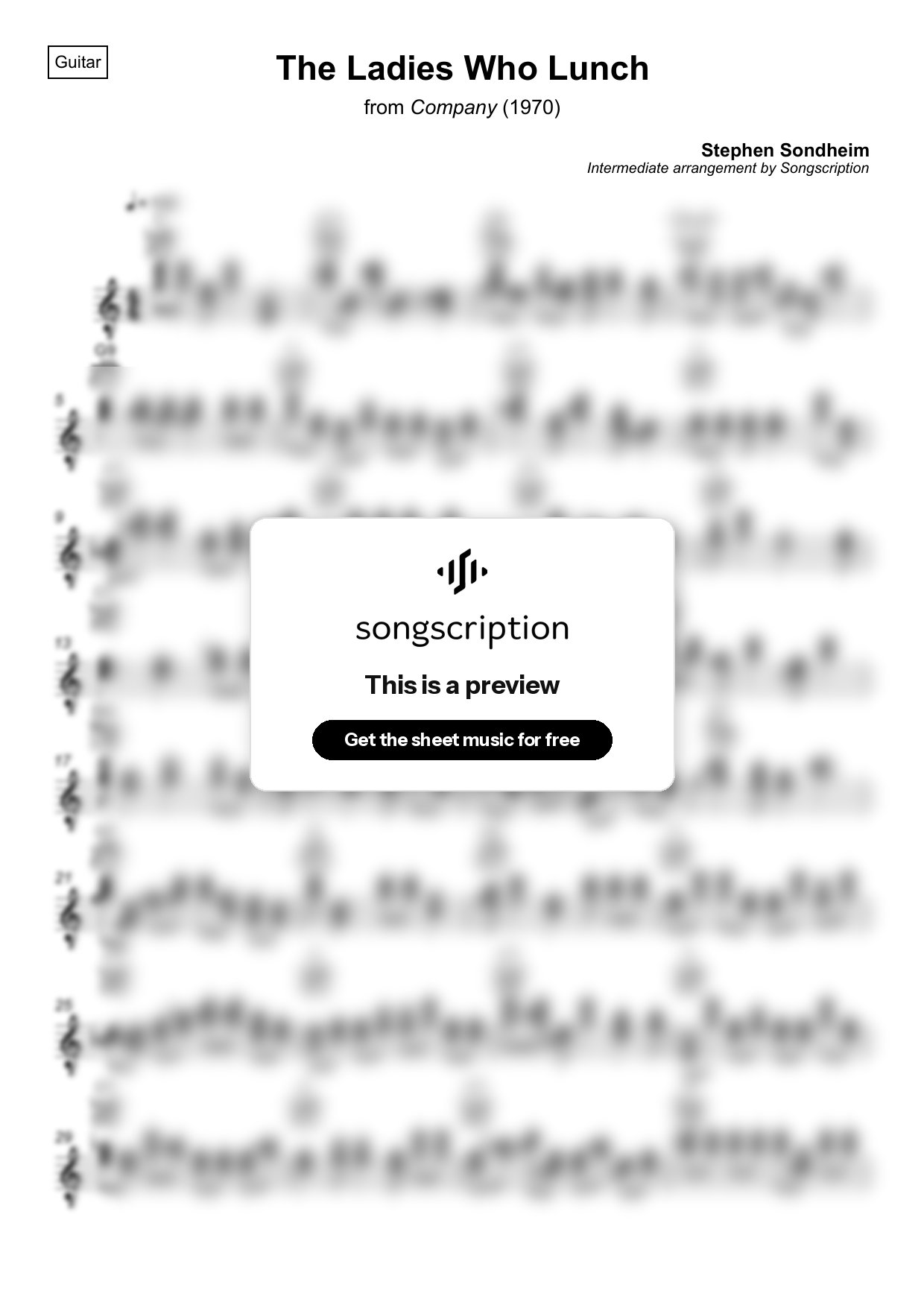 Intermediate Acoustic Guitar Sheet Music for "The Ladies Who Lunch" by Stephen Sondheim