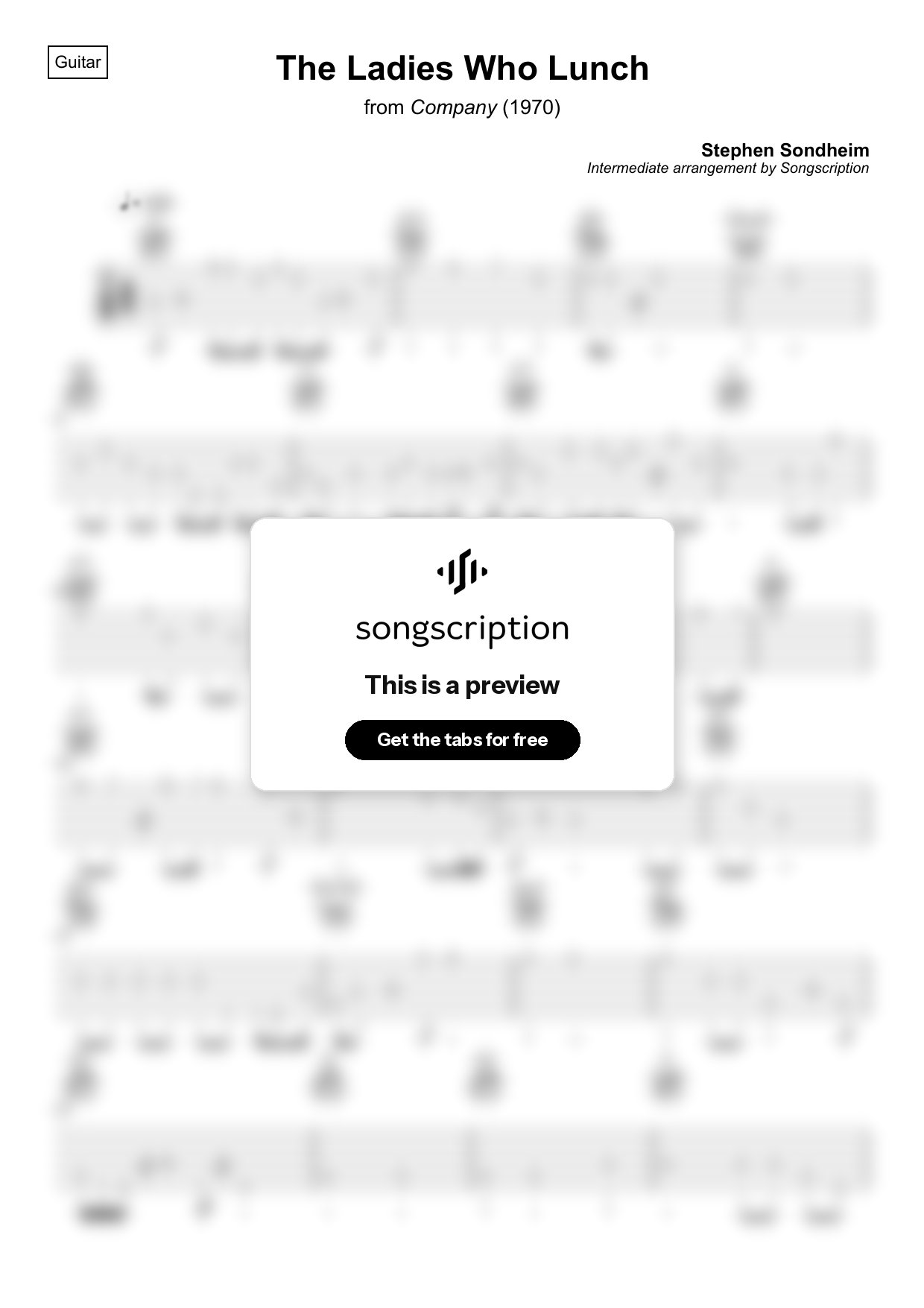 Intermediate Acoustic Guitar Tabs for "The Ladies Who Lunch" by Stephen Sondheim