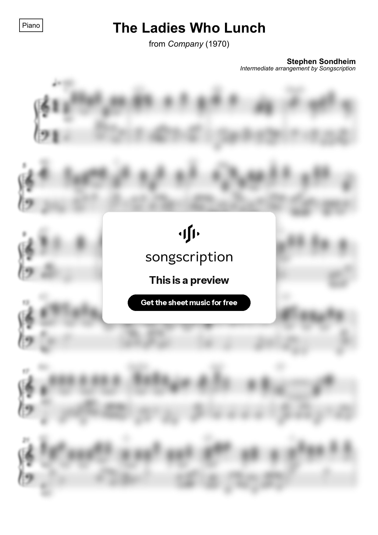 Intermediate Piano Sheet Music for "The Ladies Who Lunch" by Stephen Sondheim