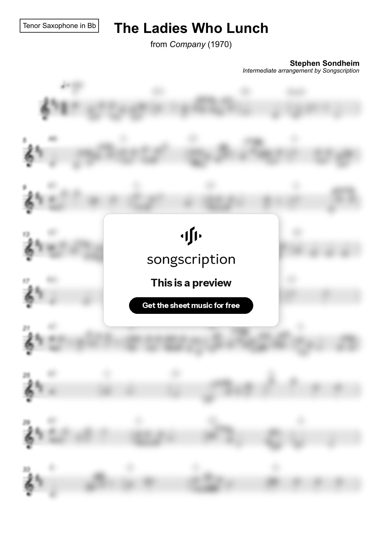 Intermediate Tenor Sax Sheet Music for "The Ladies Who Lunch" by Stephen Sondheim