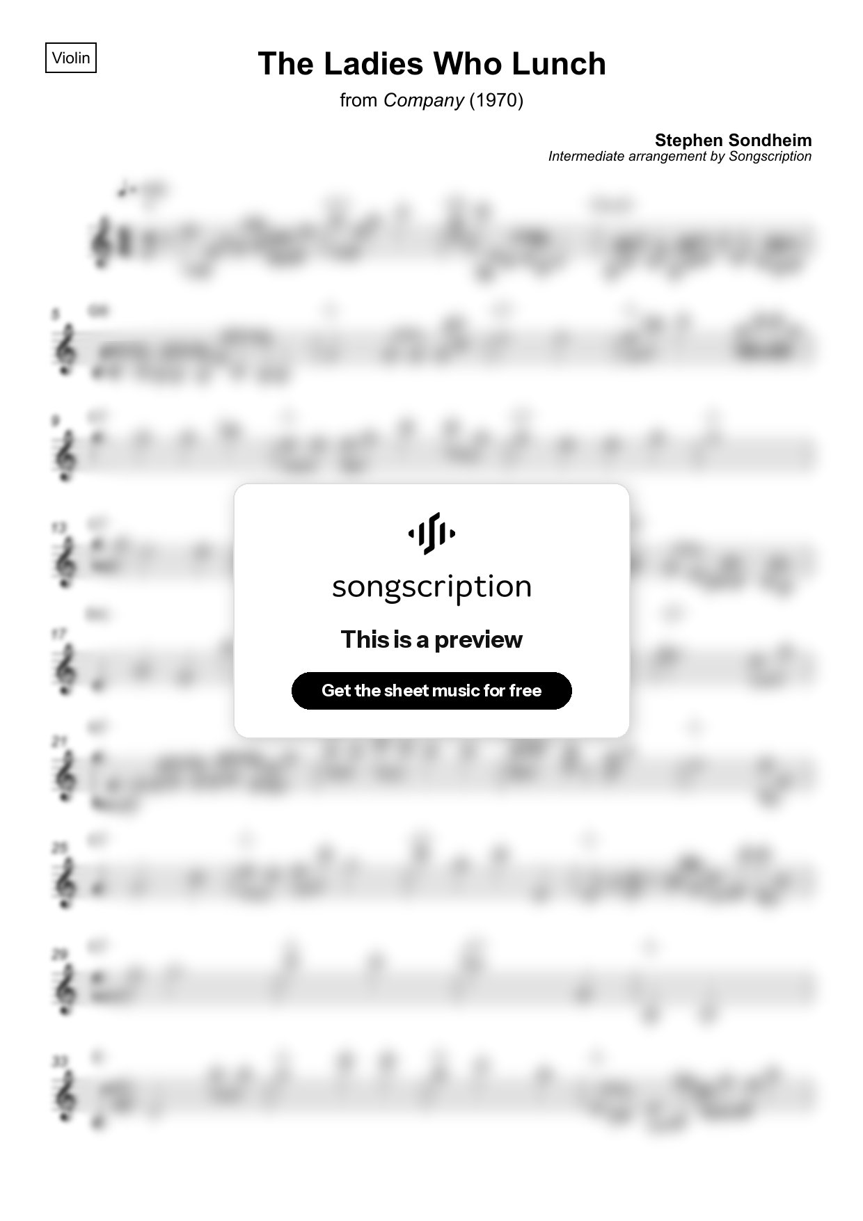Intermediate Violin Sheet Music for "The Ladies Who Lunch" by Stephen Sondheim