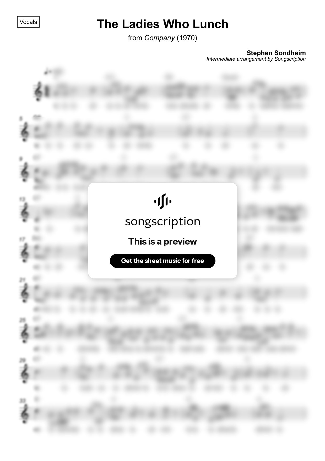 Intermediate Vocals Sheet Music for "The Ladies Who Lunch" by Stephen Sondheim