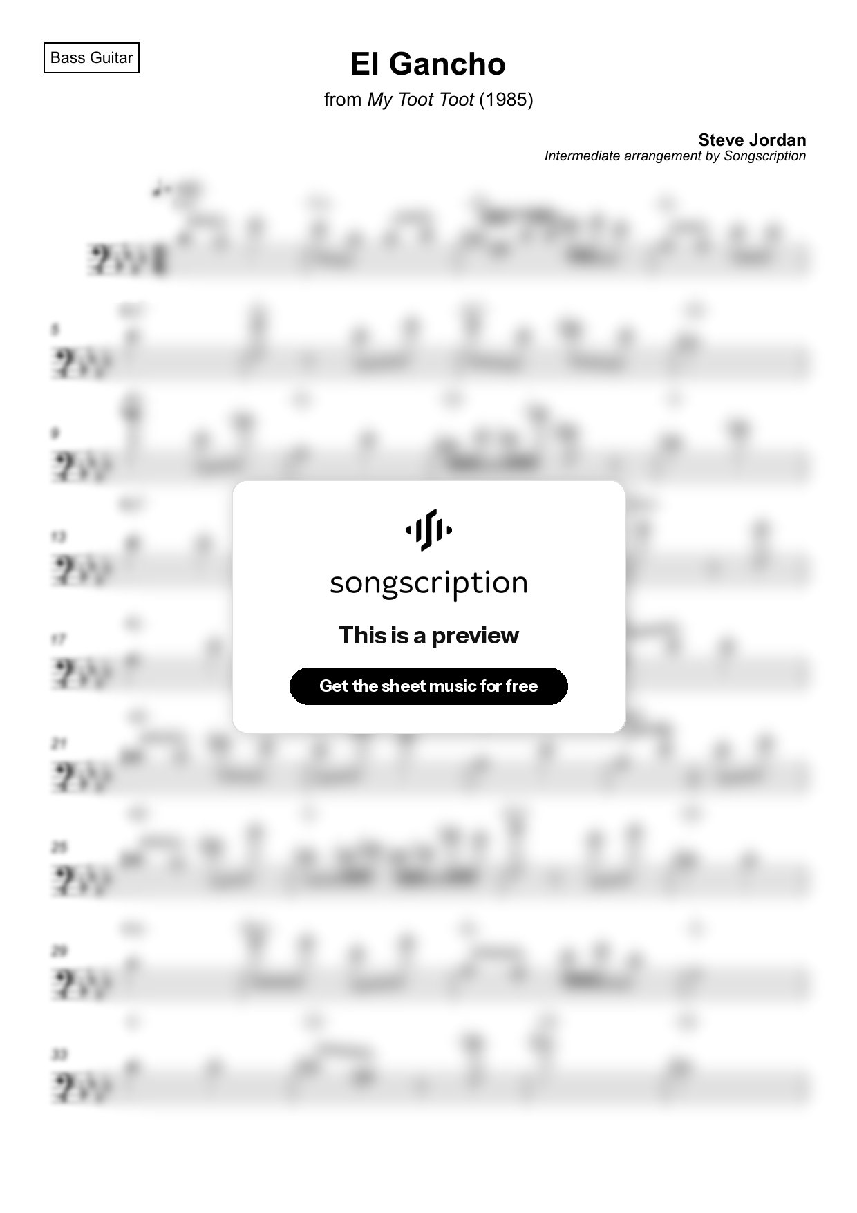 Intermediate Bass Guitar Sheet Music for "El Gancho" by Steve Jordan