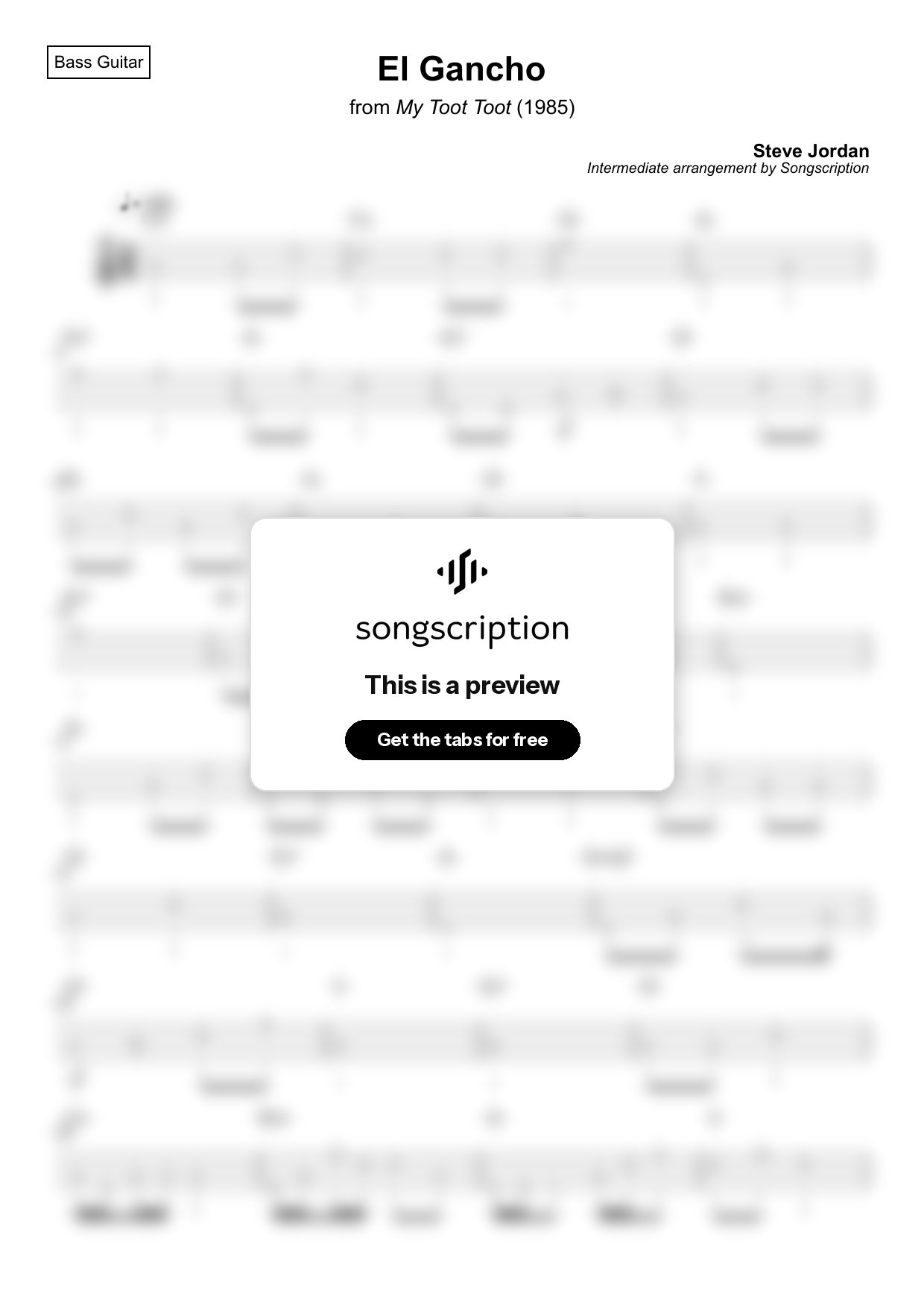 Intermediate Bass Guitar Tabs for "El Gancho" by Steve Jordan