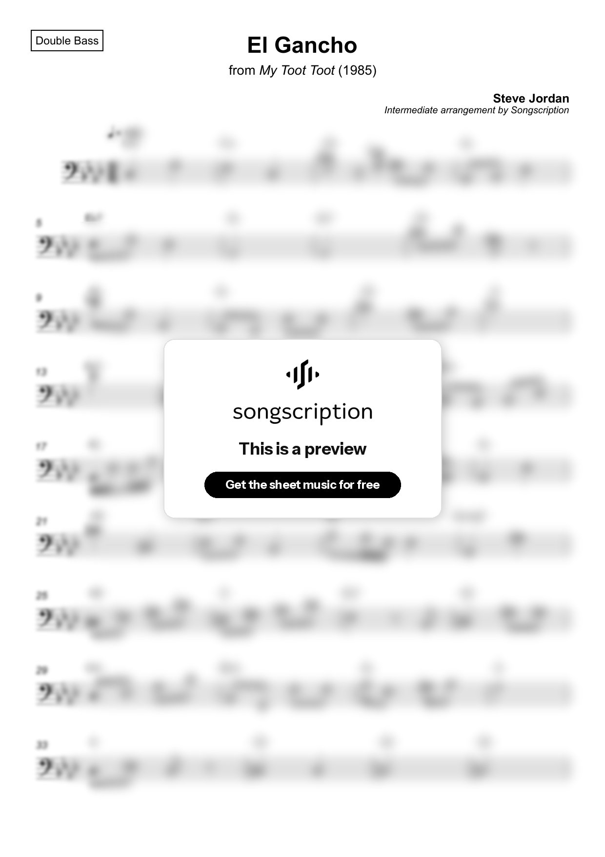 Intermediate Double Bass Sheet Music for "El Gancho" by Steve Jordan