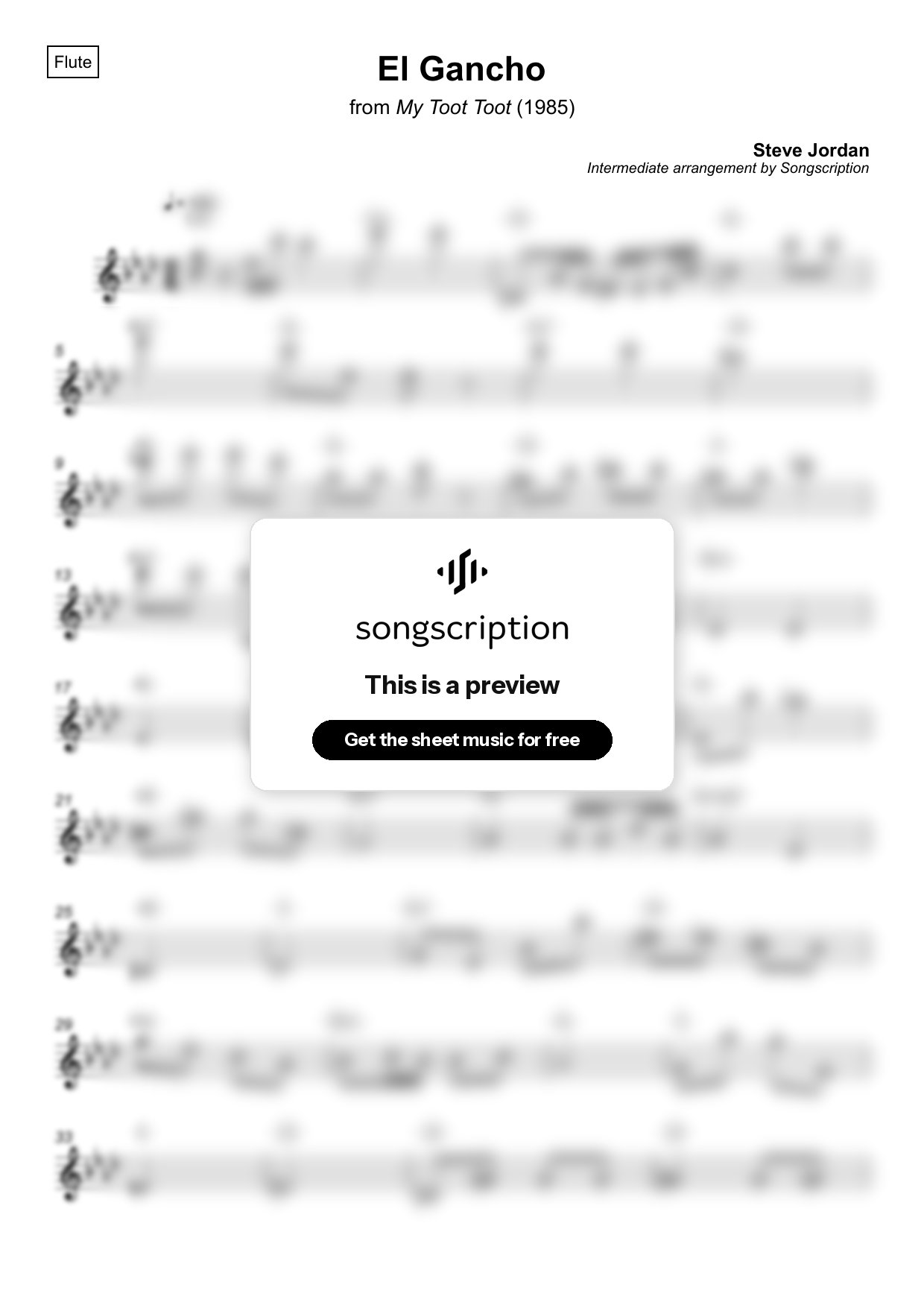 Intermediate Flute Sheet Music for "El Gancho" by Steve Jordan