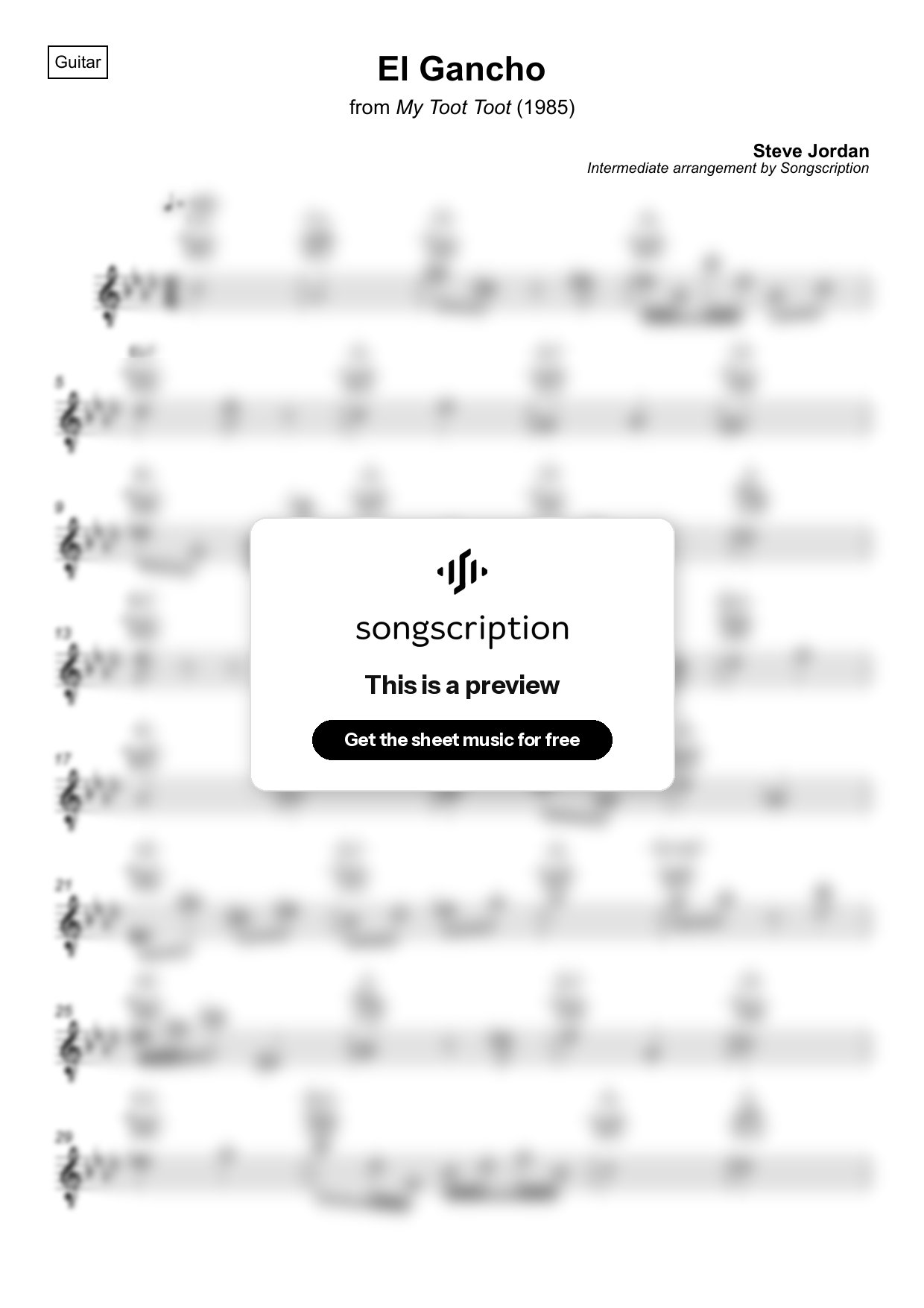 Intermediate Acoustic Guitar Sheet Music for "El Gancho" by Steve Jordan