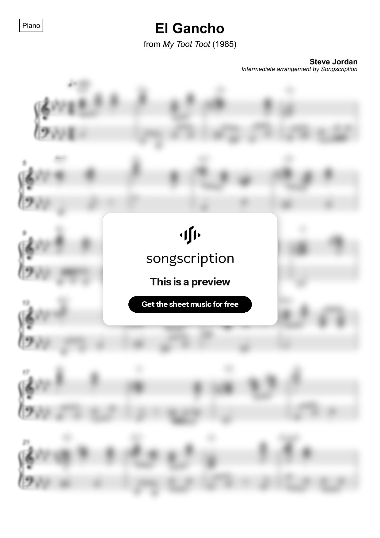Intermediate Piano Sheet Music for "El Gancho" by Steve Jordan
