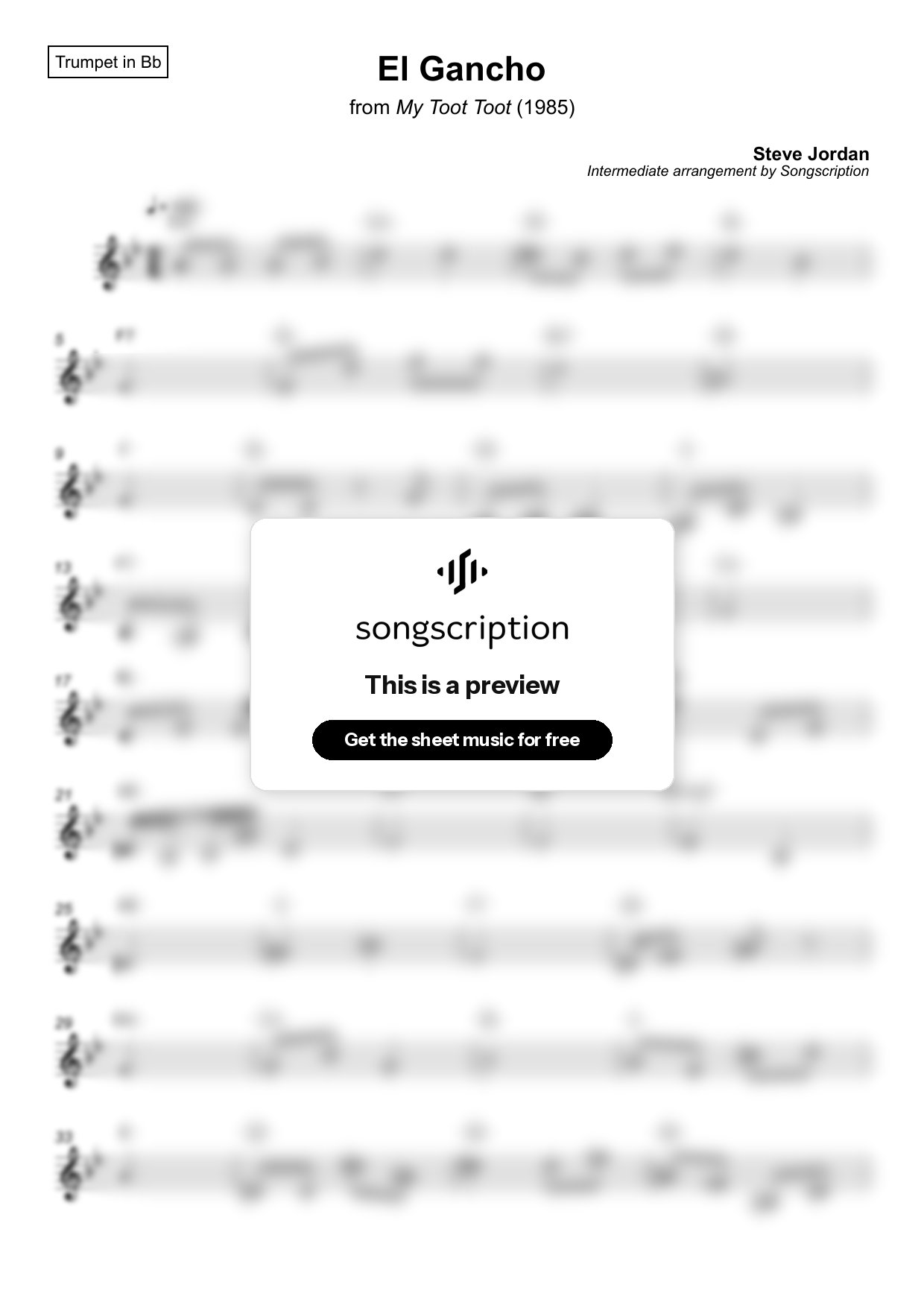 Intermediate Trumpet Sheet Music for "El Gancho" by Steve Jordan