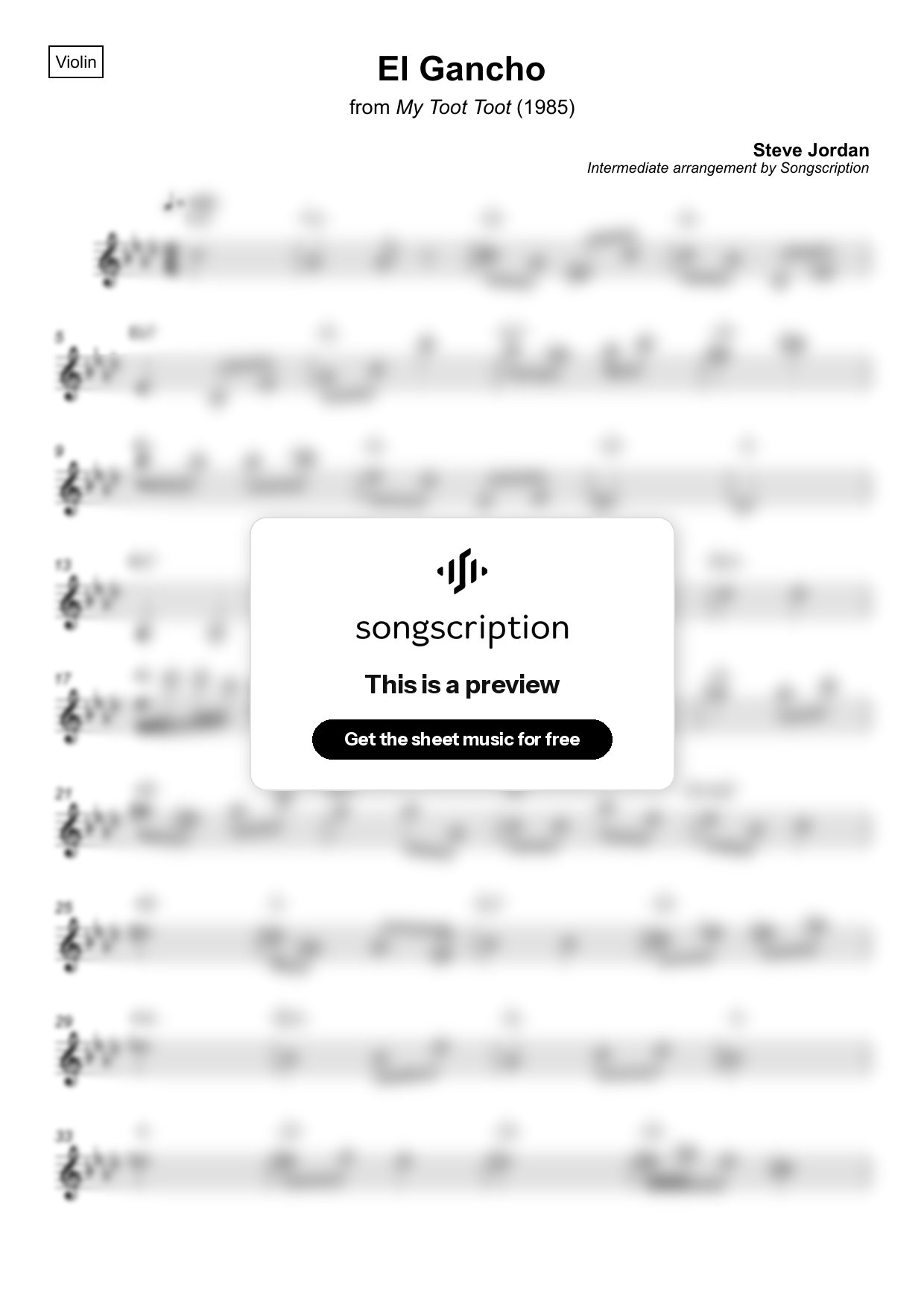 Intermediate Violin Sheet Music for "El Gancho" by Steve Jordan
