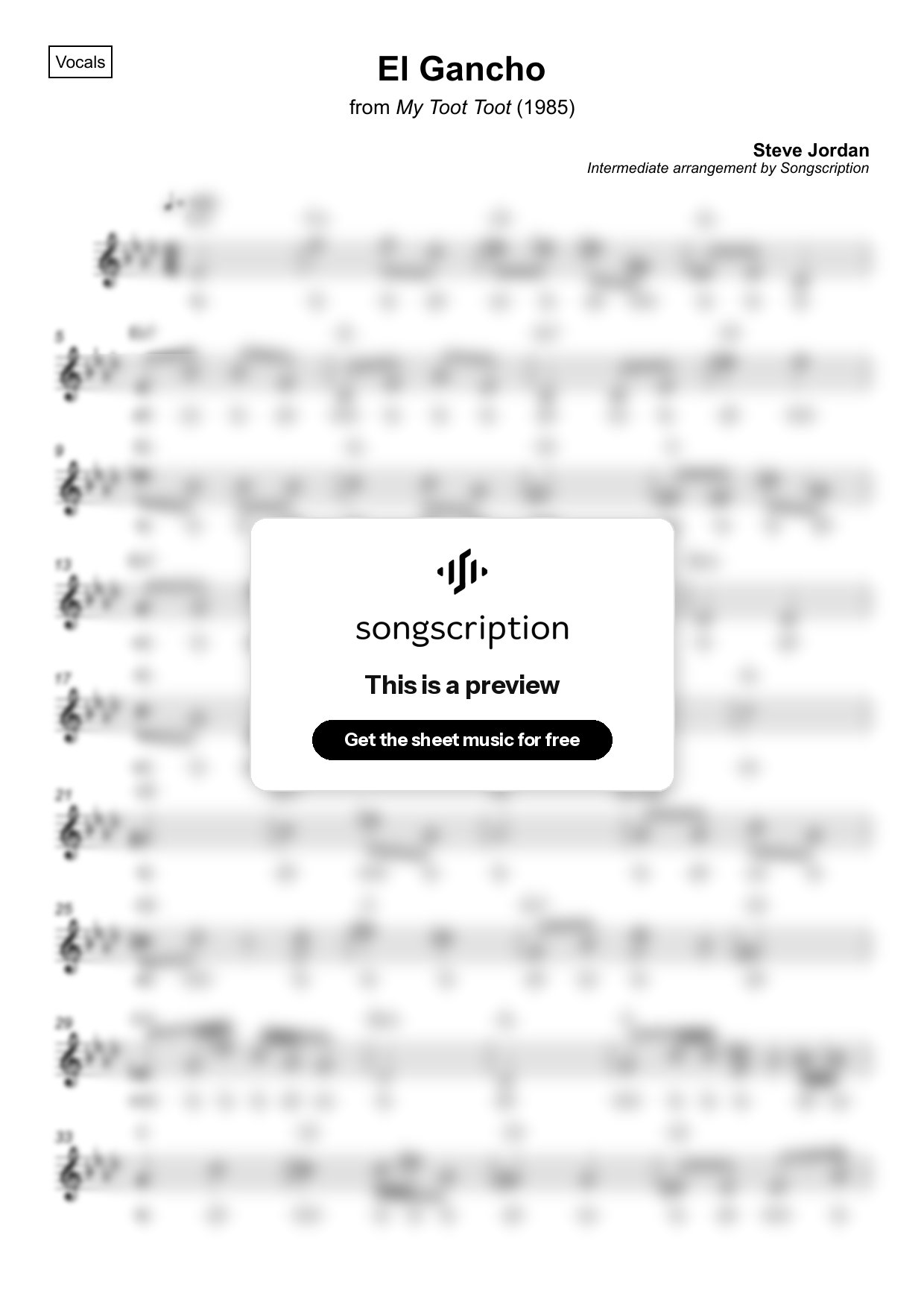 Intermediate Vocals Sheet Music for "El Gancho" by Steve Jordan