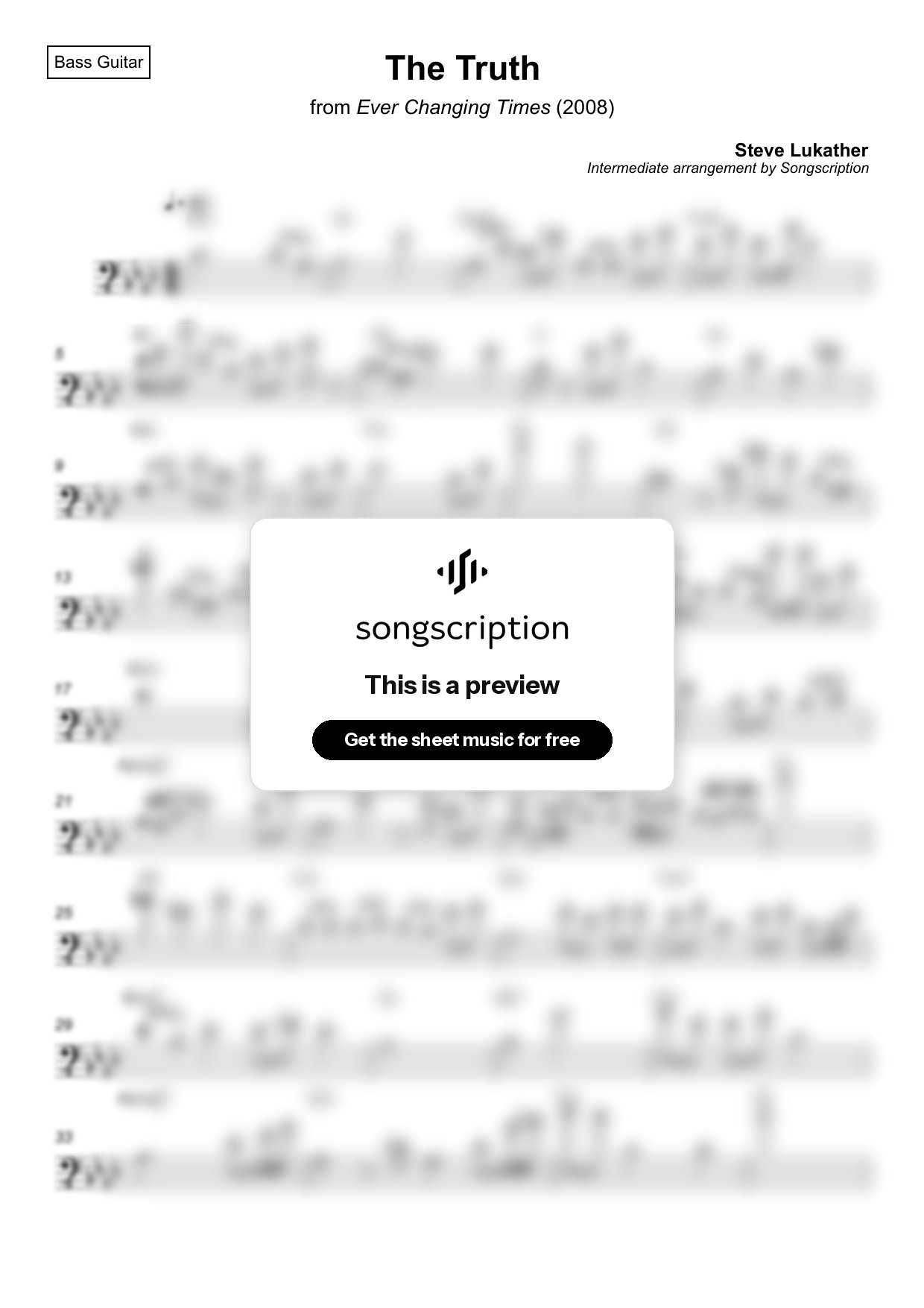 Intermediate Bass Guitar Sheet Music for "The Truth" by Steve Lukather
