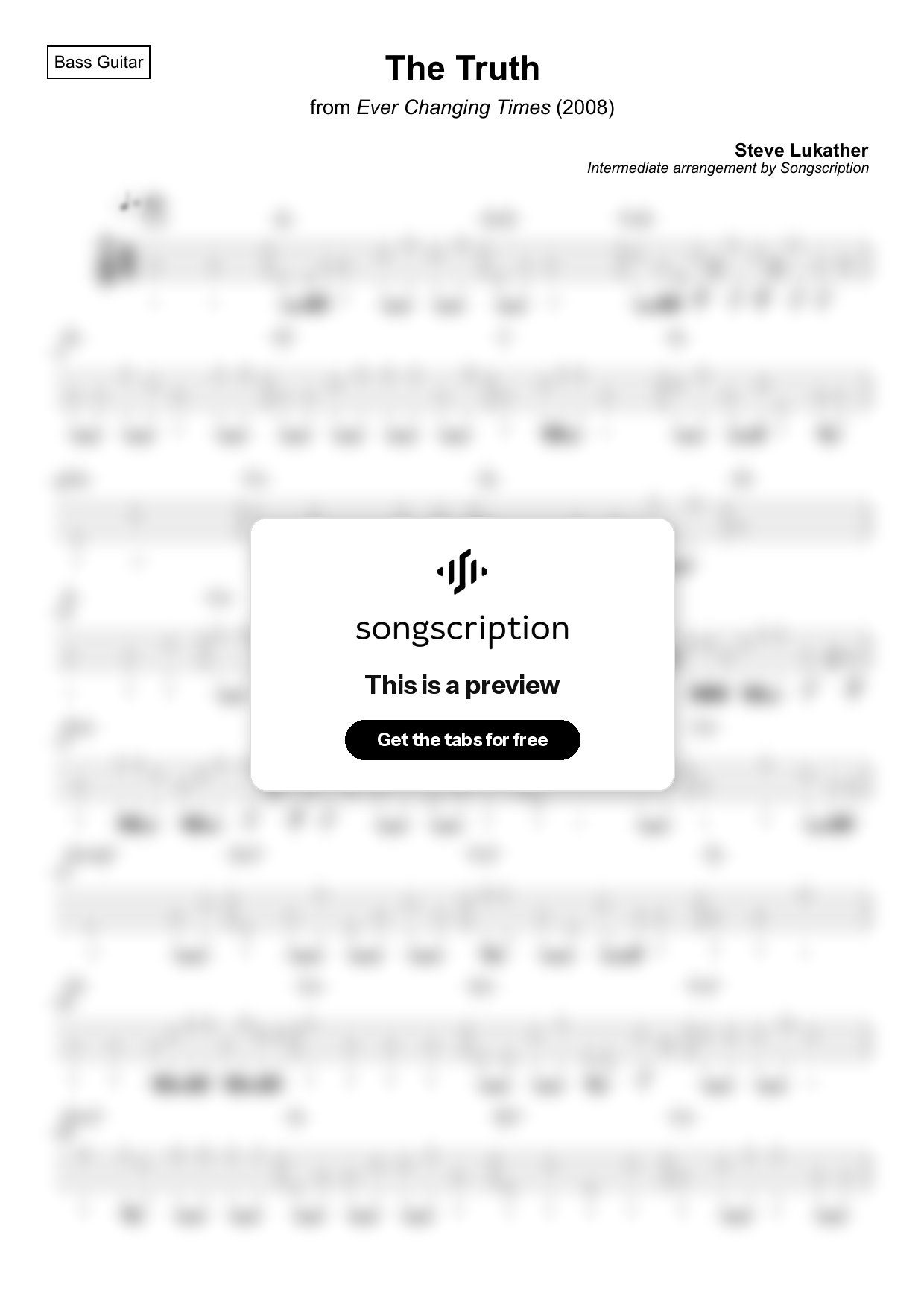 Intermediate Bass Guitar Tabs for "The Truth" by Steve Lukather