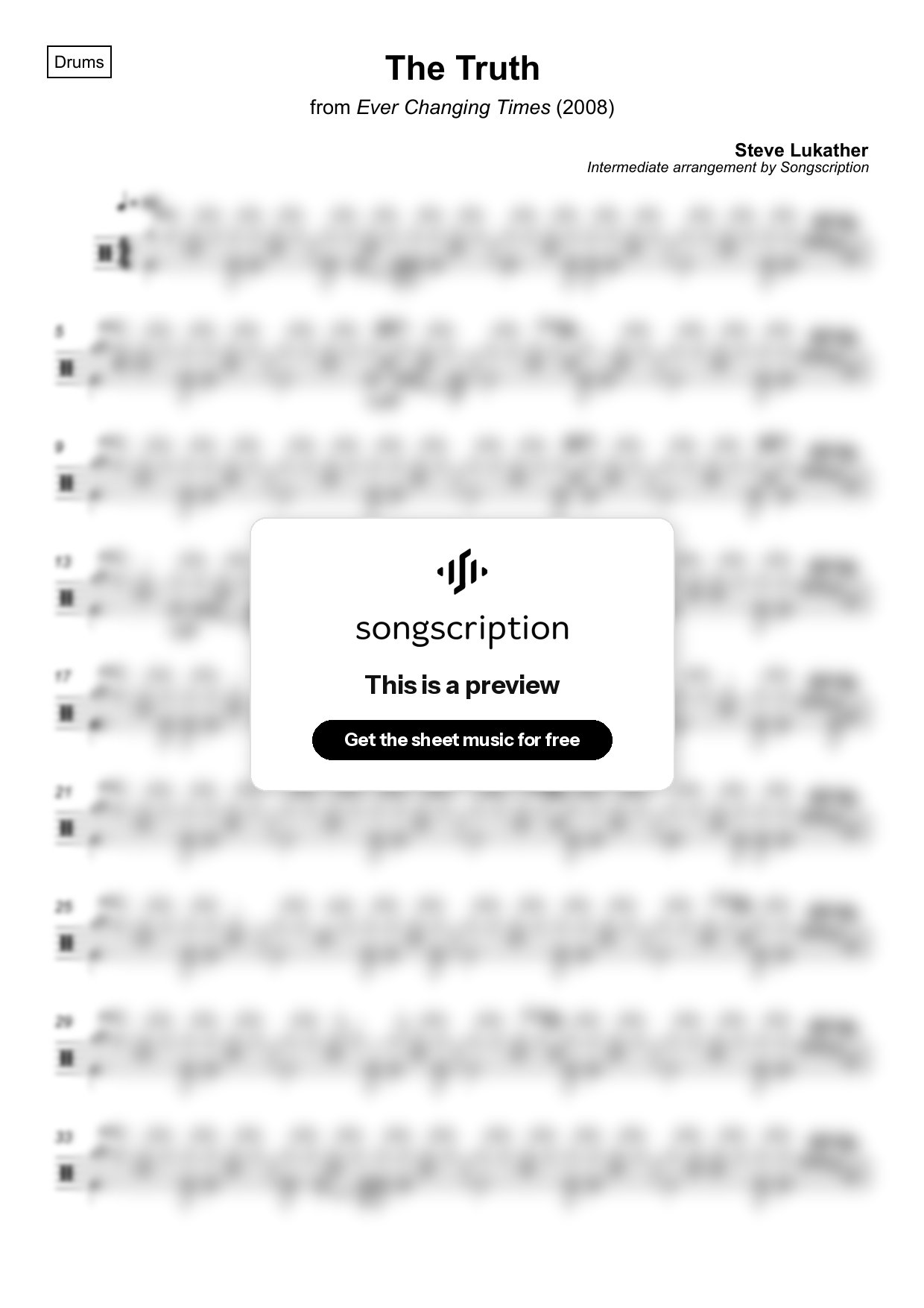 Intermediate Drums Sheet Music for "The Truth" by Steve Lukather