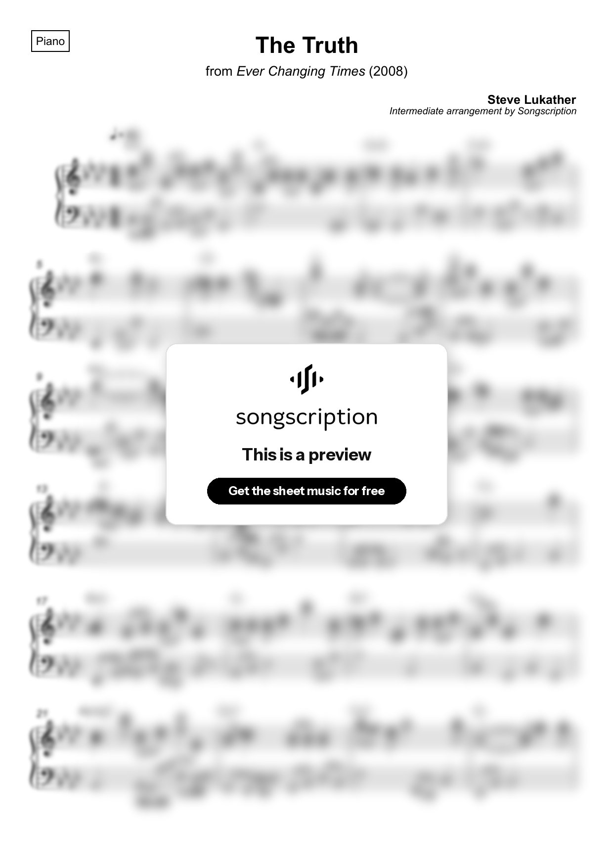Intermediate Piano Sheet Music for "The Truth" by Steve Lukather