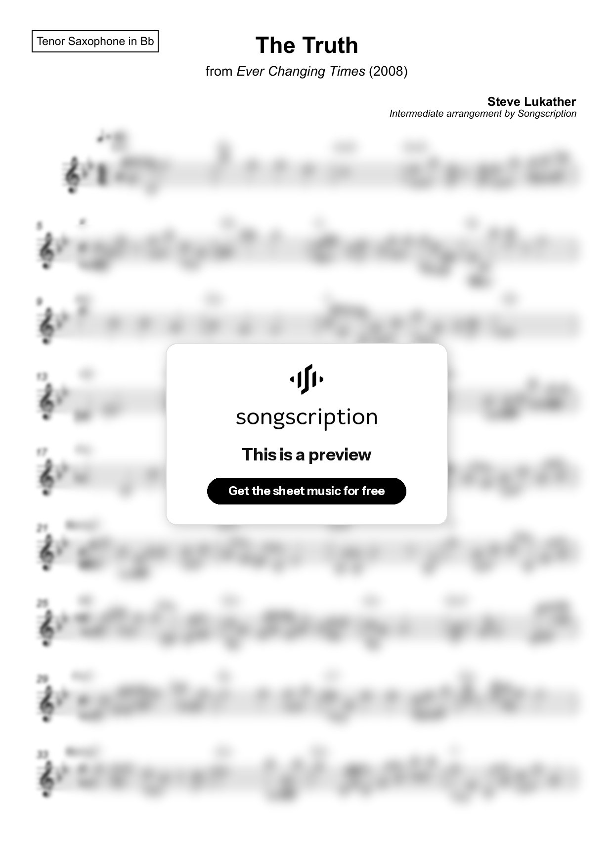 Intermediate Tenor Sax Sheet Music for "The Truth" by Steve Lukather