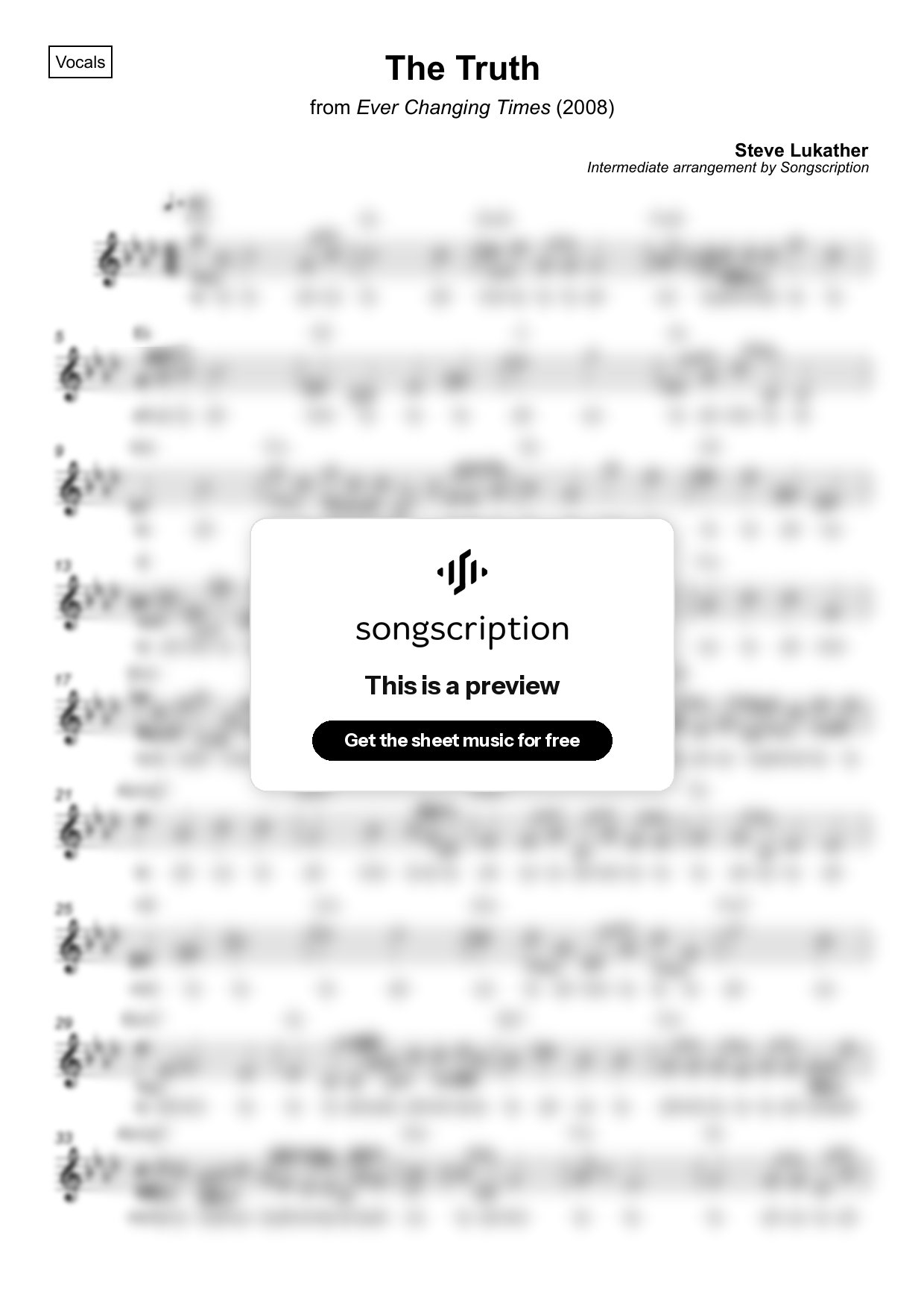 Intermediate Vocals Sheet Music for "The Truth" by Steve Lukather