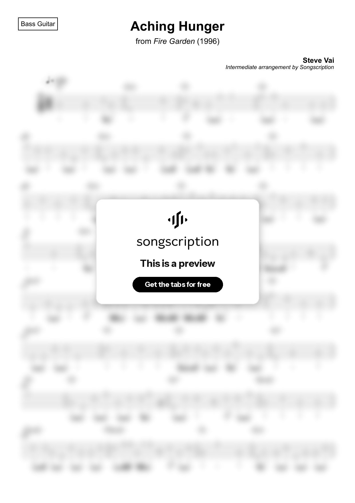 Intermediate Bass Guitar Tabs for "Aching Hunger" by Steve Vai