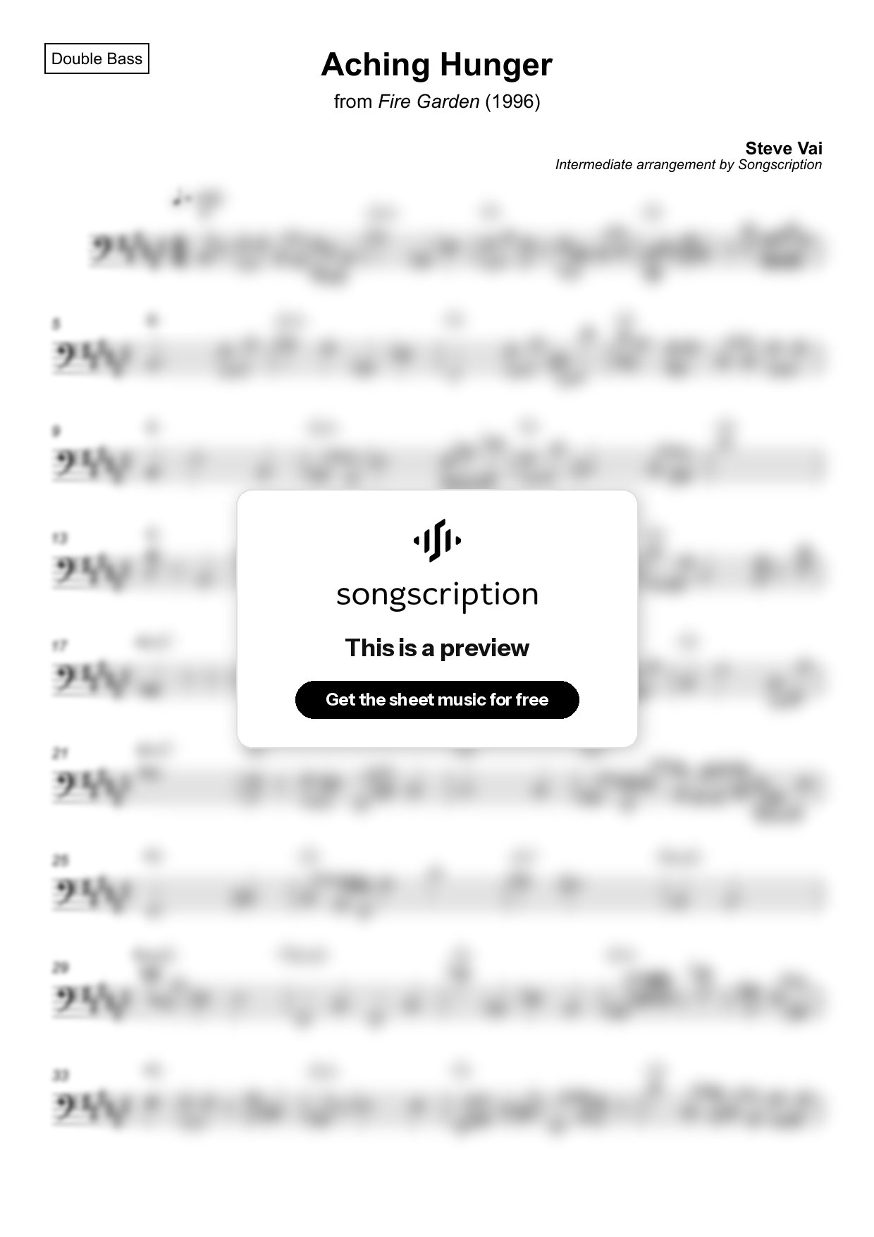 Intermediate Double Bass Sheet Music for "Aching Hunger" by Steve Vai