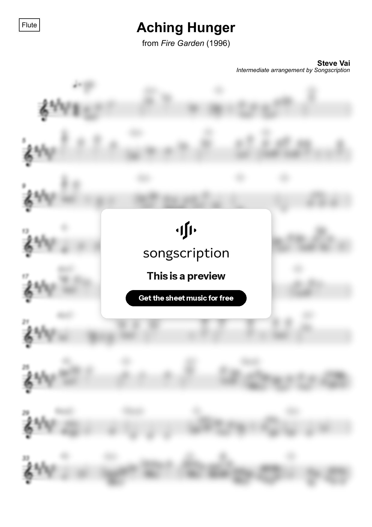 Intermediate Flute Sheet Music for "Aching Hunger" by Steve Vai