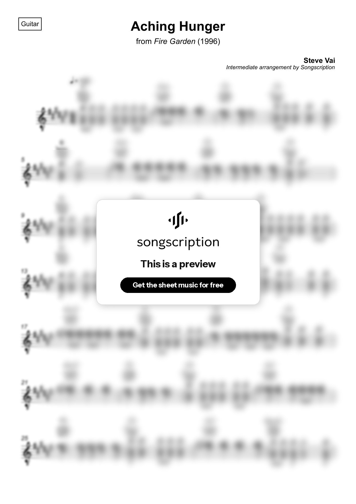 Intermediate Acoustic Guitar Sheet Music for "Aching Hunger" by Steve Vai