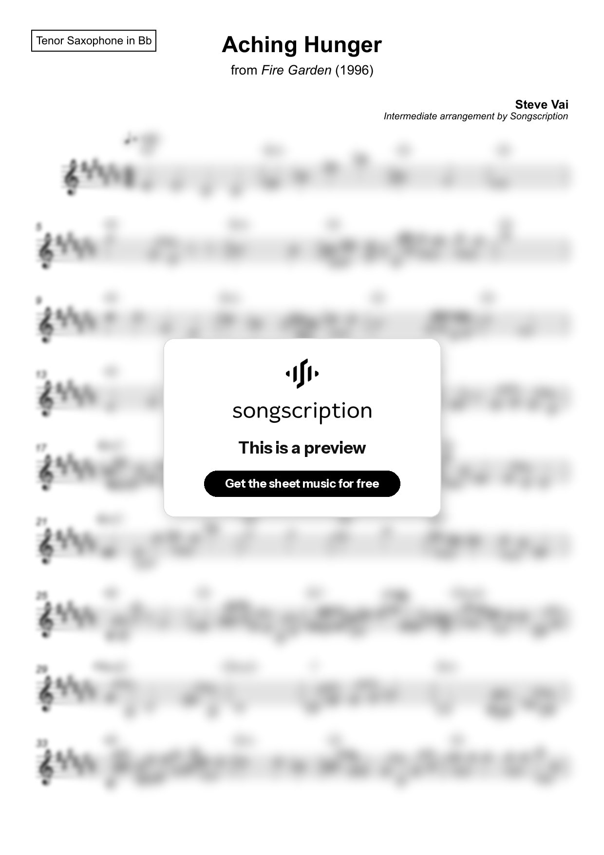 Intermediate Tenor Sax Sheet Music for "Aching Hunger" by Steve Vai
