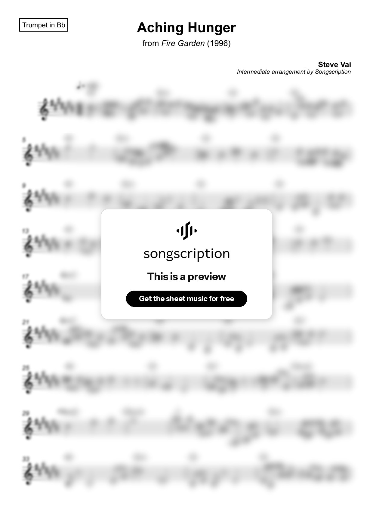 Intermediate Trumpet Sheet Music for "Aching Hunger" by Steve Vai