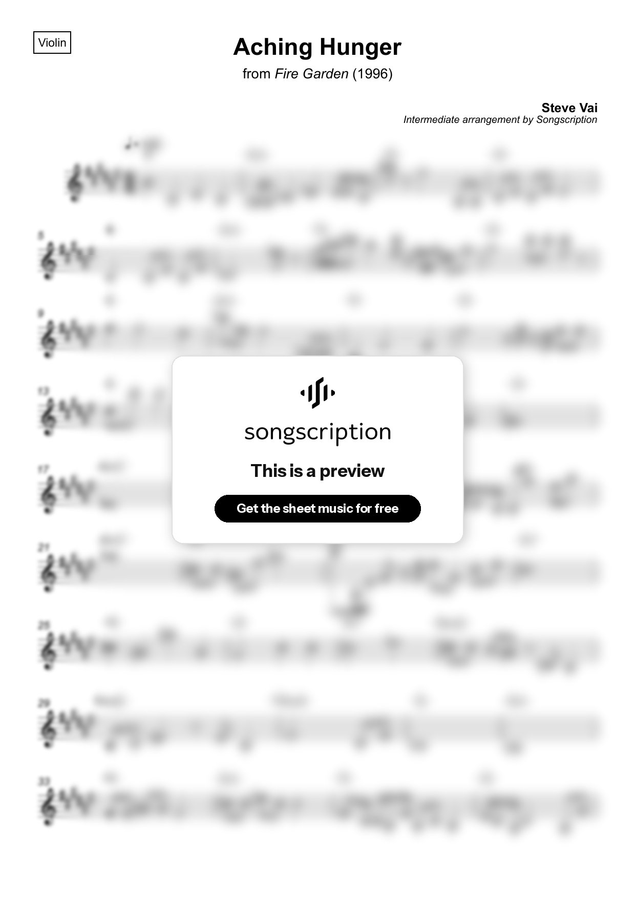 Intermediate Violin Sheet Music for "Aching Hunger" by Steve Vai