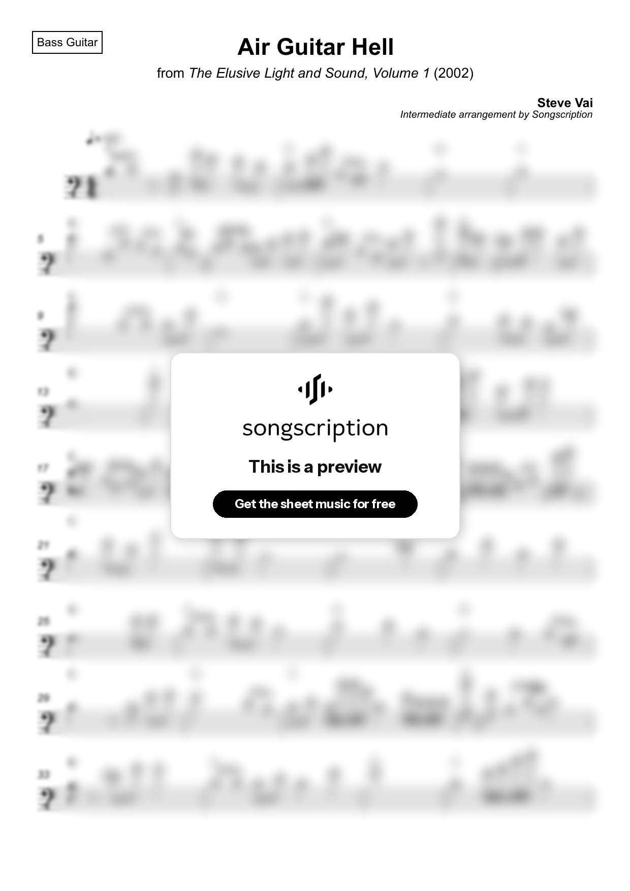 Intermediate Bass Guitar Sheet Music for "Air Guitar Hell" by Steve Vai