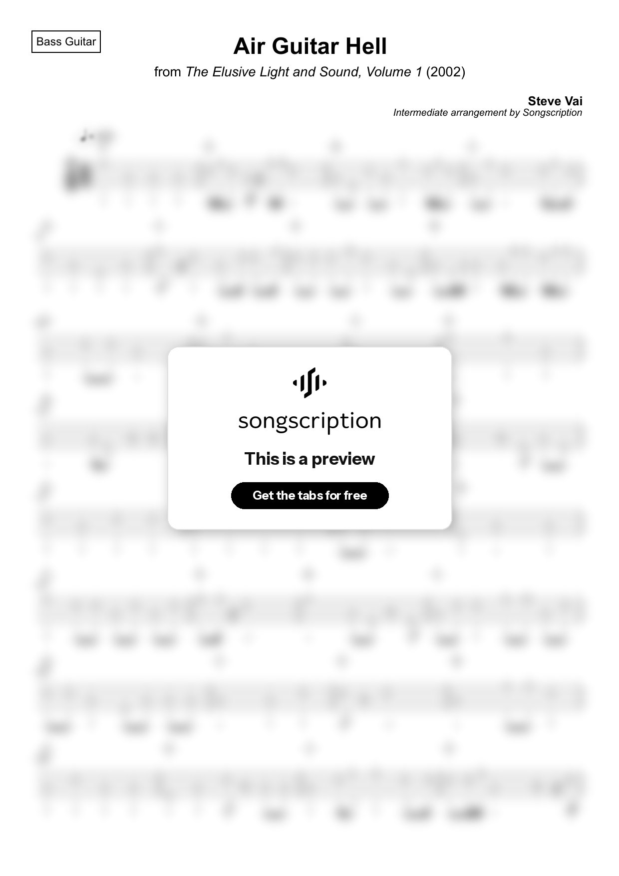 Intermediate Bass Guitar Tabs for "Air Guitar Hell" by Steve Vai