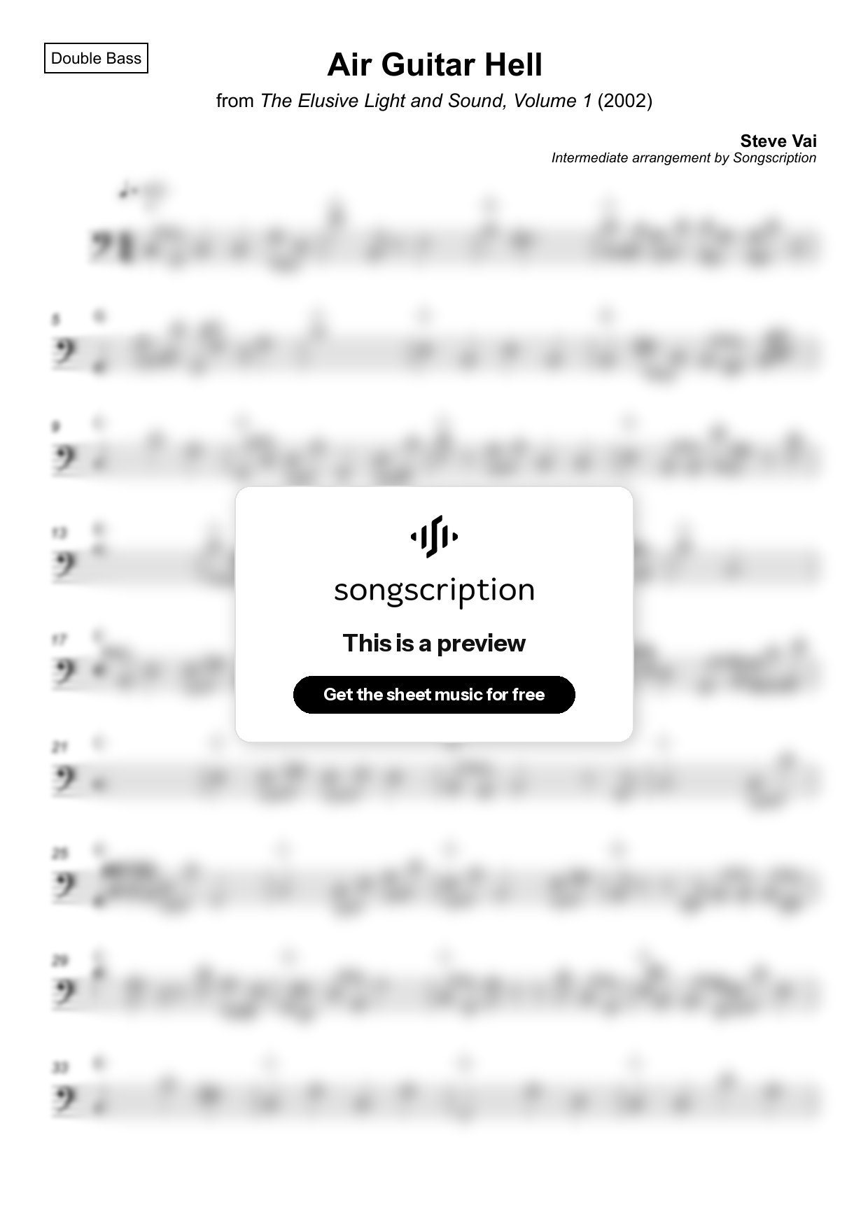 Intermediate Double Bass Sheet Music for "Air Guitar Hell" by Steve Vai