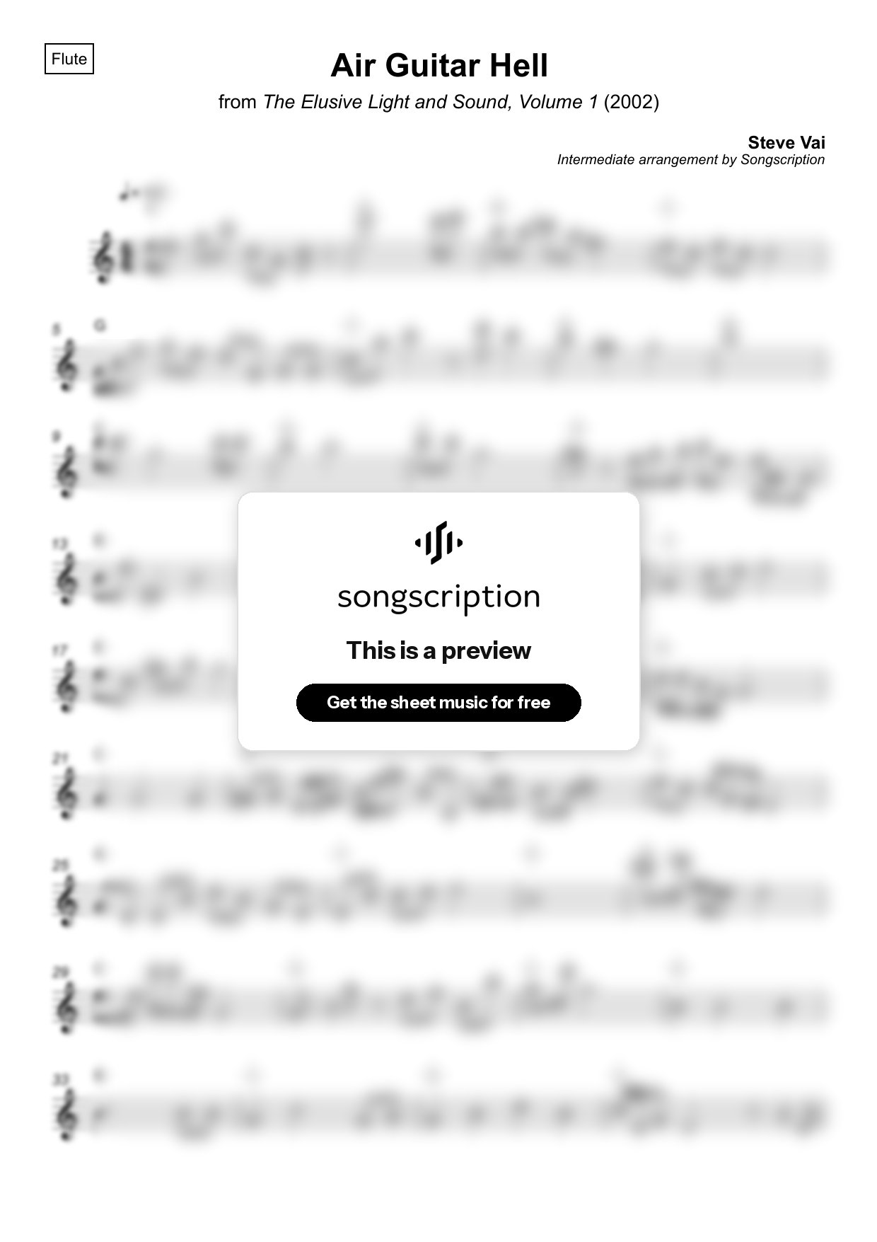 Intermediate Flute Sheet Music for "Air Guitar Hell" by Steve Vai