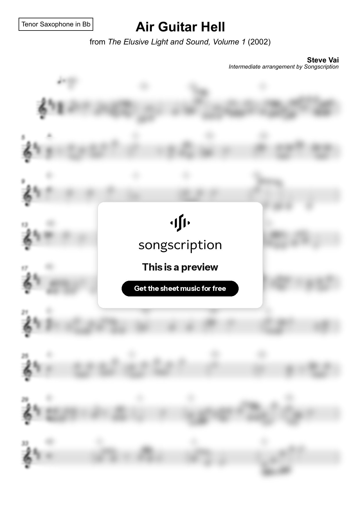 Intermediate Tenor Sax Sheet Music for "Air Guitar Hell" by Steve Vai