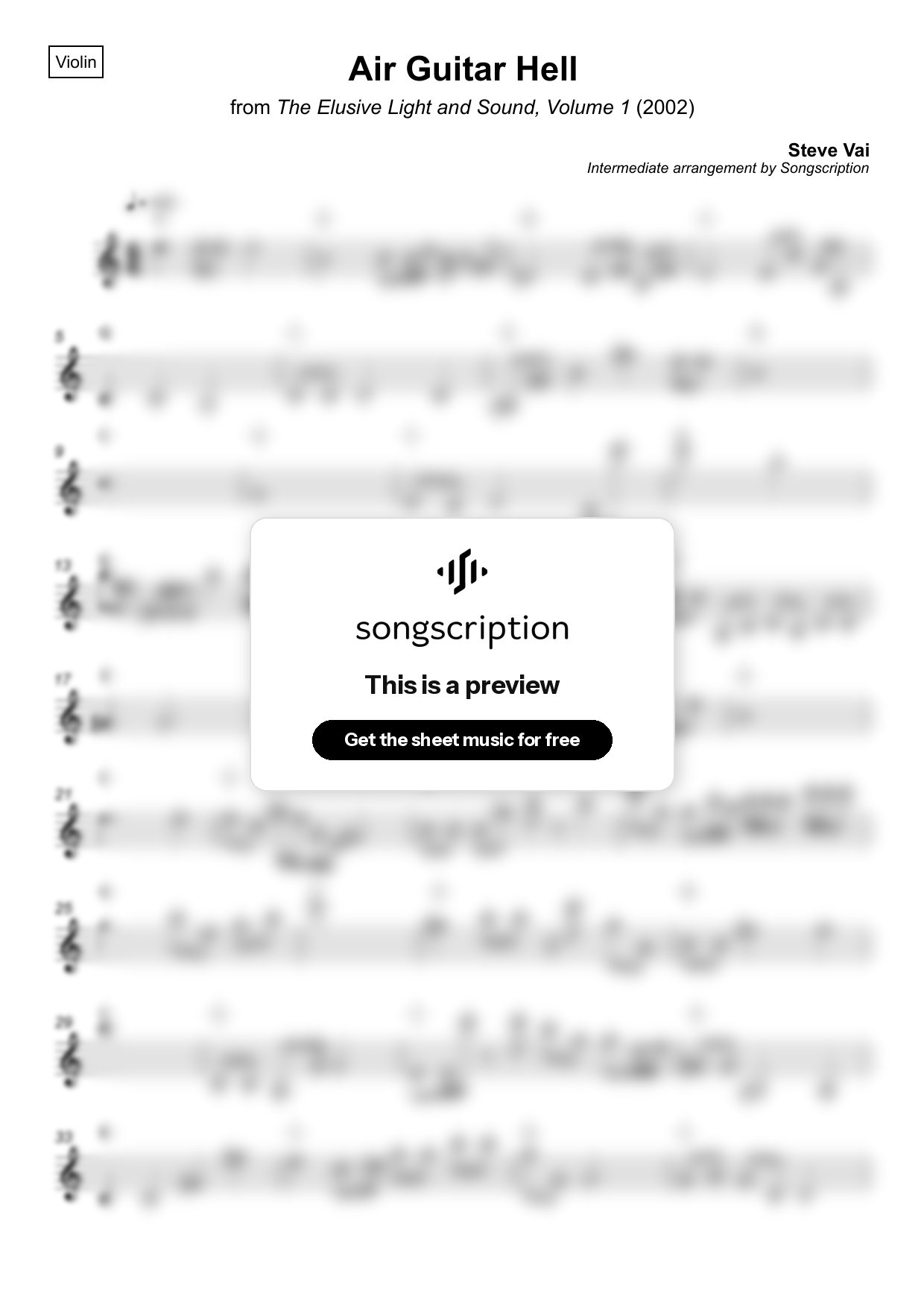 Intermediate Violin Sheet Music for "Air Guitar Hell" by Steve Vai